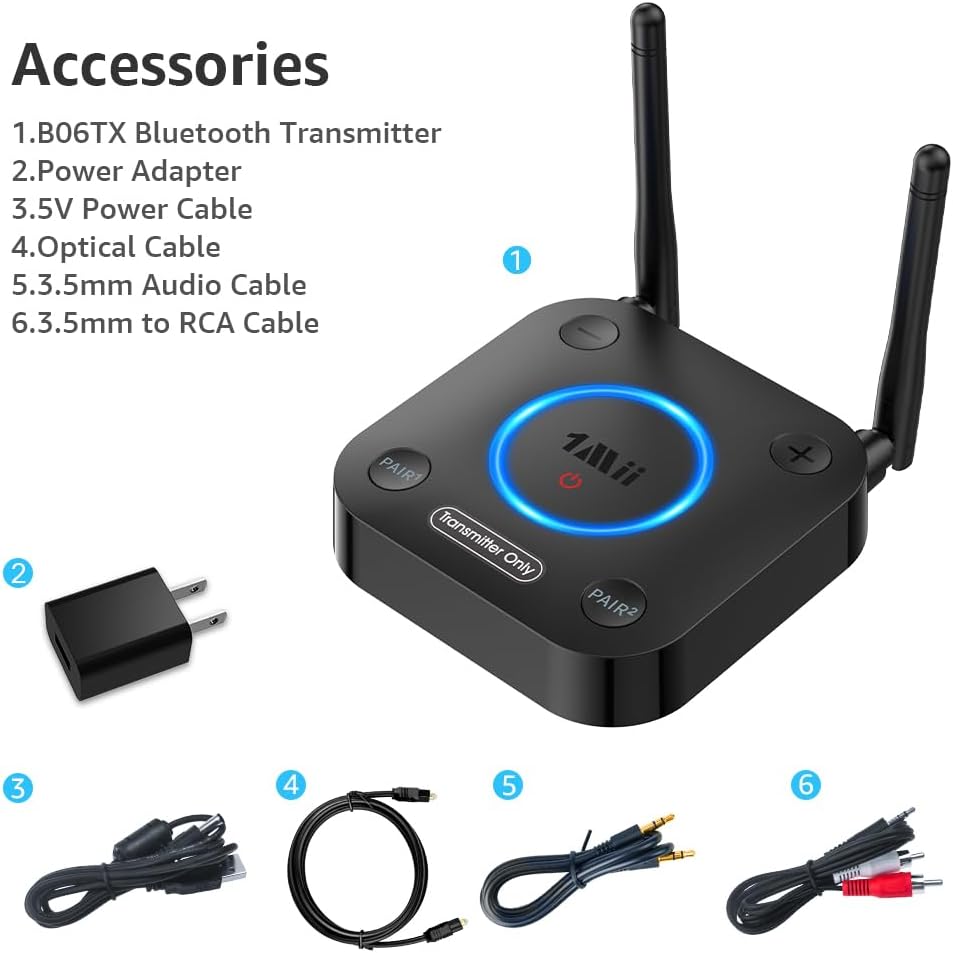 Thumbnail 6 de 1Mii B06TX Bluetooth 5.3 TV Transmitter for Two Headphones, aptX Low Latency