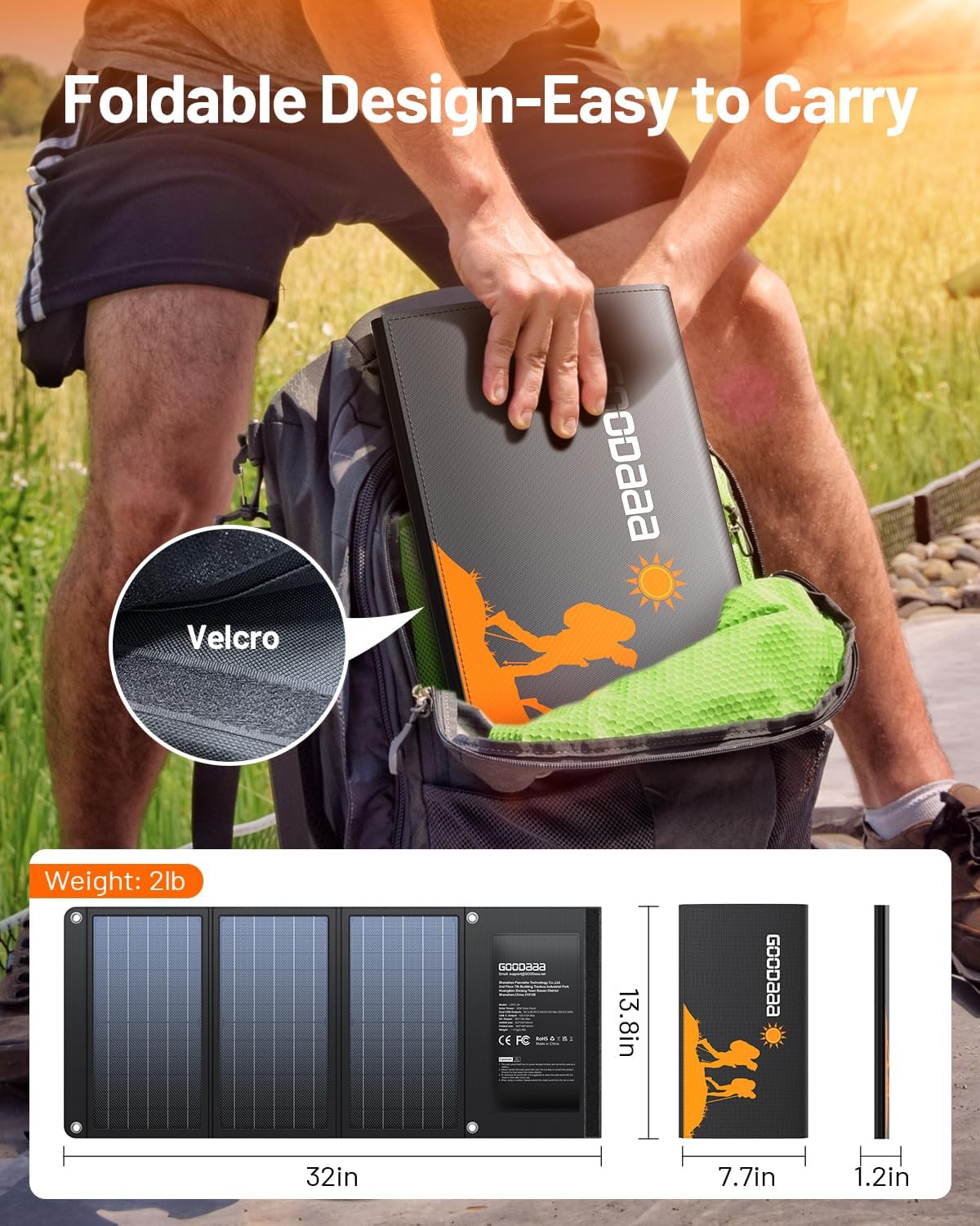 Detalle de GOODaaa 10W Portable Solar Charger (Dual USB) Foldable, Waterproof & Shockproof