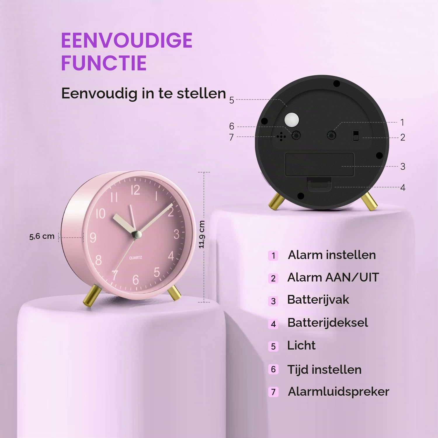 Thumbnail 4 de Azxb Azxb-alarm clock analoge wekker, stil met nachtlampje en metalen frame