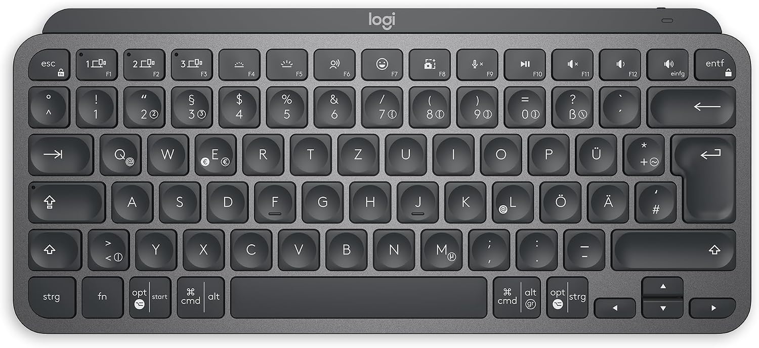 Detalle 2 de Logitech MX Keys Mini kabellose Tastatur (Bluetooth, Hintergrundbeleuchtung, USB-C) – dunkelgrau, kompakt