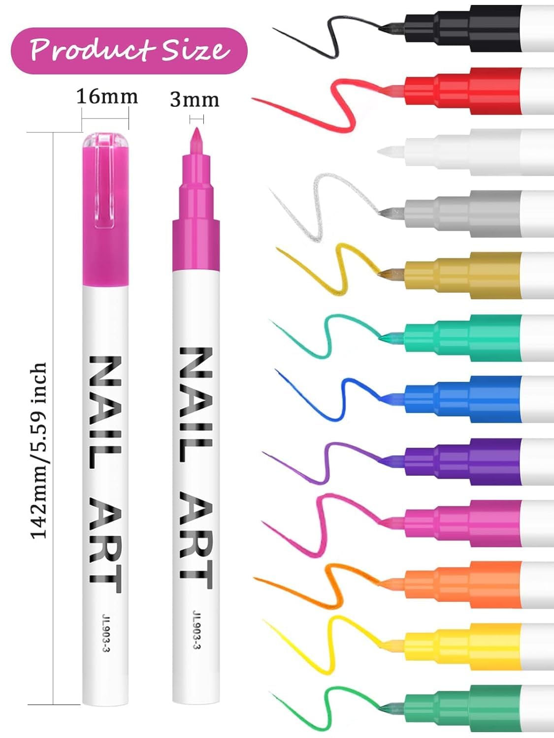 Thumbnail 1 de Kalolary 3D Nail Art Pens Set (12-Color) for DIY Manicure Patterns