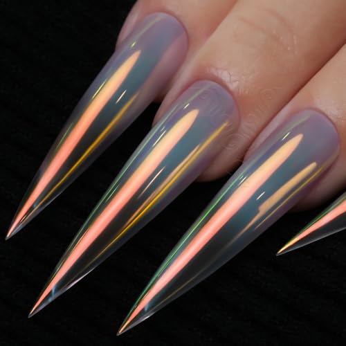 Detalle 2 de Yokefellow GleamTap Cushion Aurora Chrome Nail Powder – Mermaid Aurora Effect (GT112 Golden Hour / Purple Blue with Light Orange Sheen)