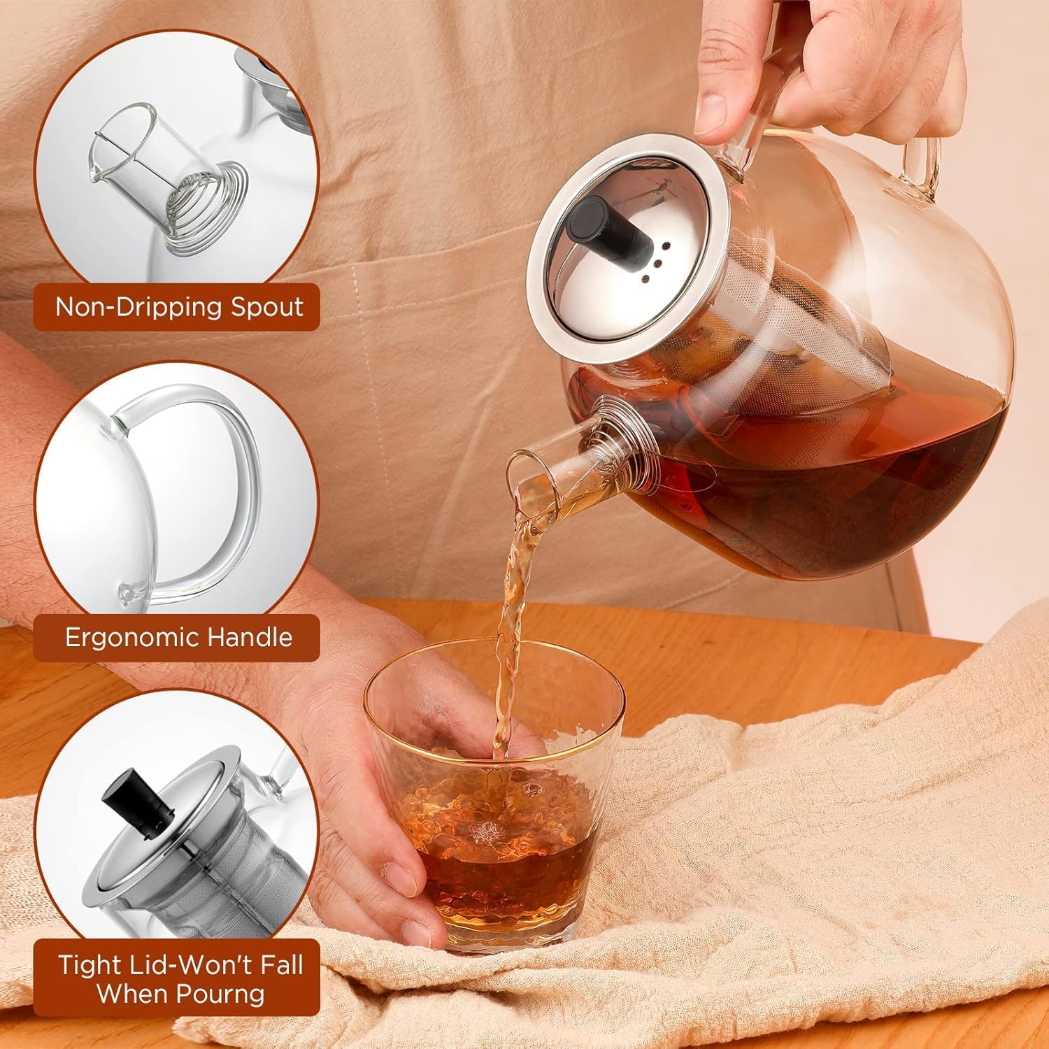 Thumbnail 1 de Ehugos 1500ml Glass Teapot with Removable Infuser 🍵