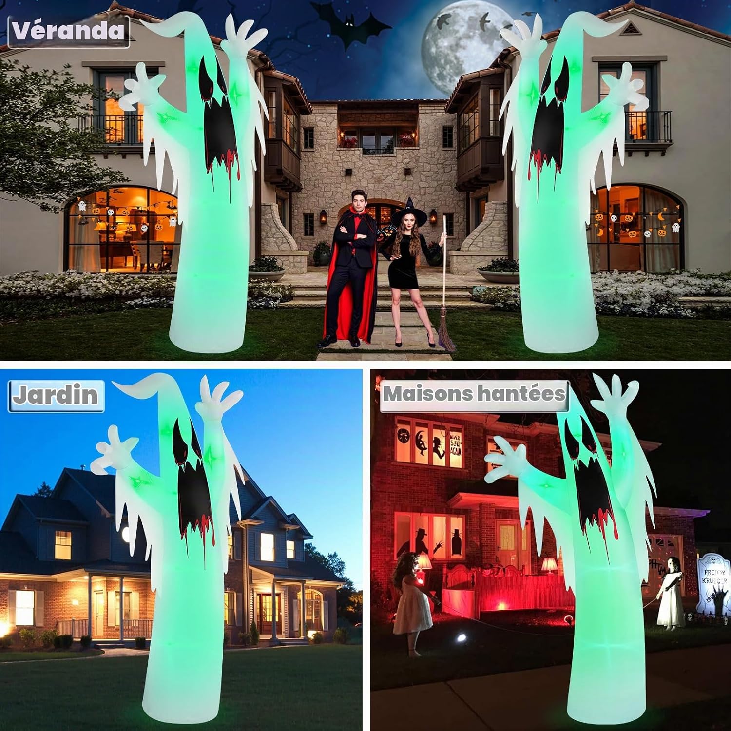 Thumbnail 6 de Danxilu 12 ft opblaasbare Halloween-geest met ledverlichting in zes kleuren