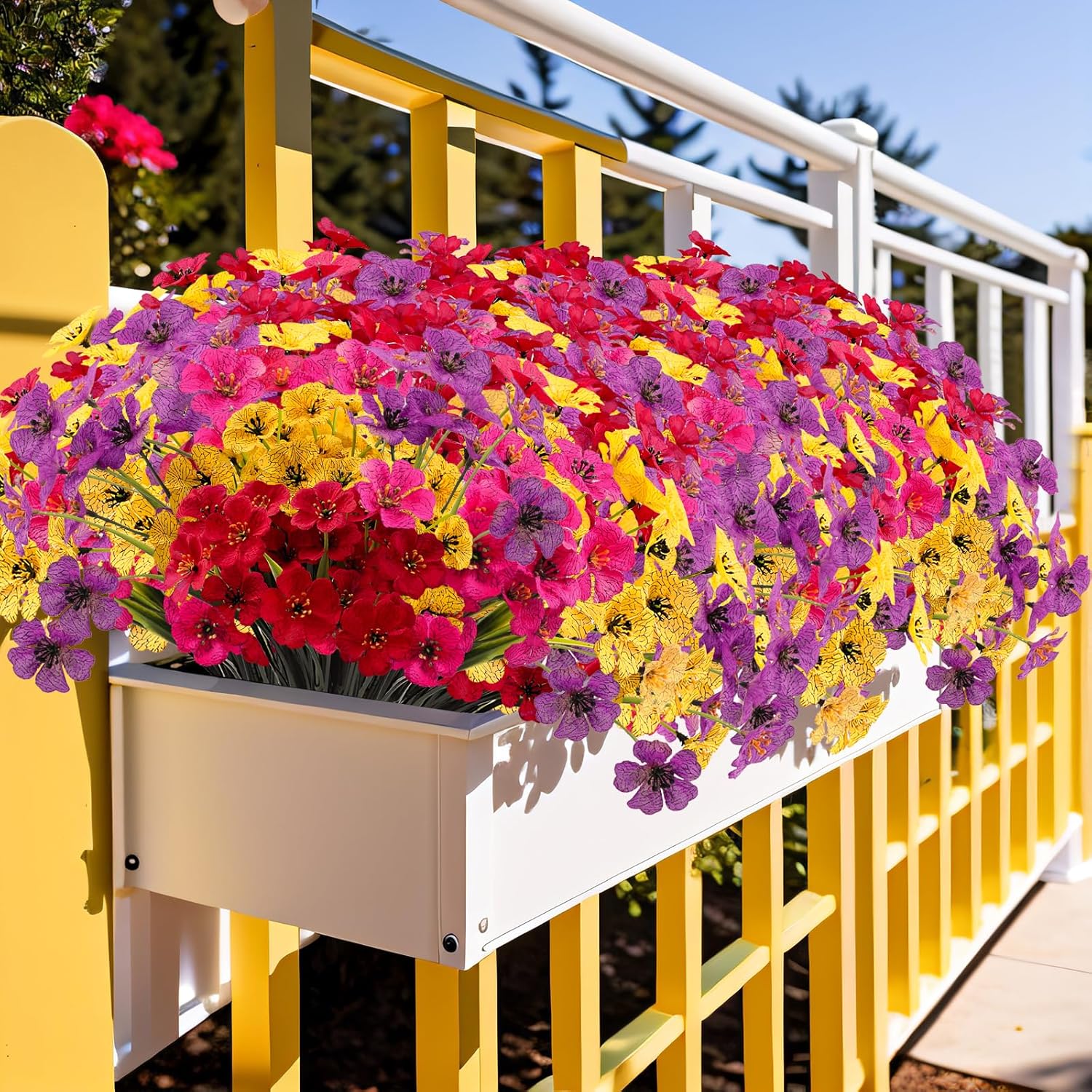 Thumbnail 1 de Kinisty Kunstblumen für Außen: 16 Bündel wetterfeste Balkonpflanzen in Farben für das ganze Jahr