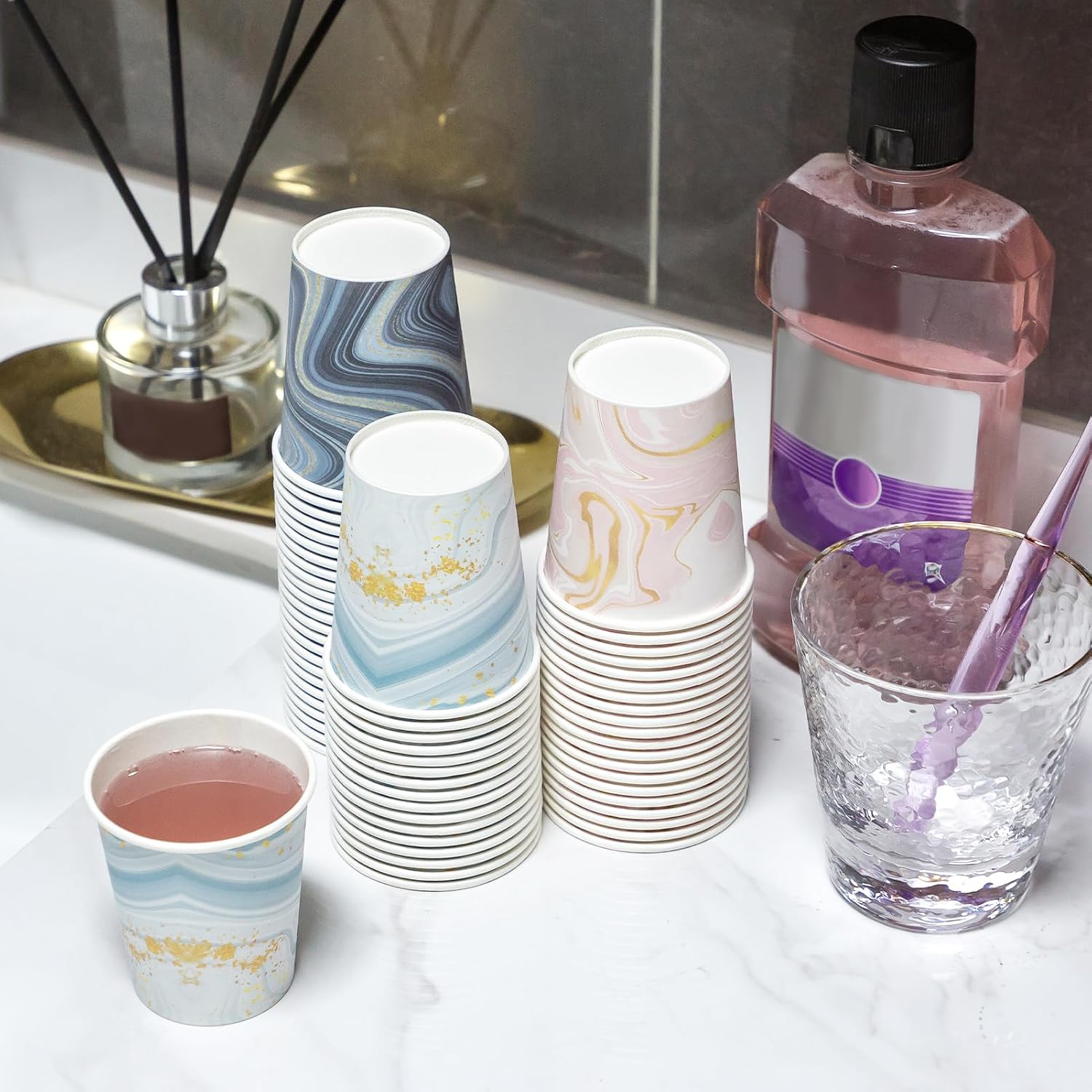 Detalle de BYSNOW 300 Pack 3 oz Paper Cups – Disposable Bathroom Cups (Mixed Colors)