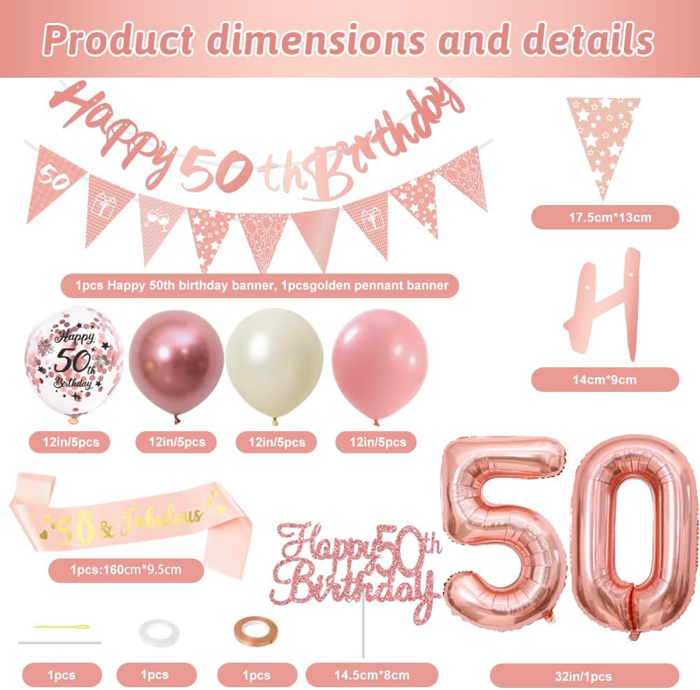 Detalle 2 de 50th Birthday Decorations Retro Pink & Rose Gold Double Digits Set (50th Pink Birthday Set)