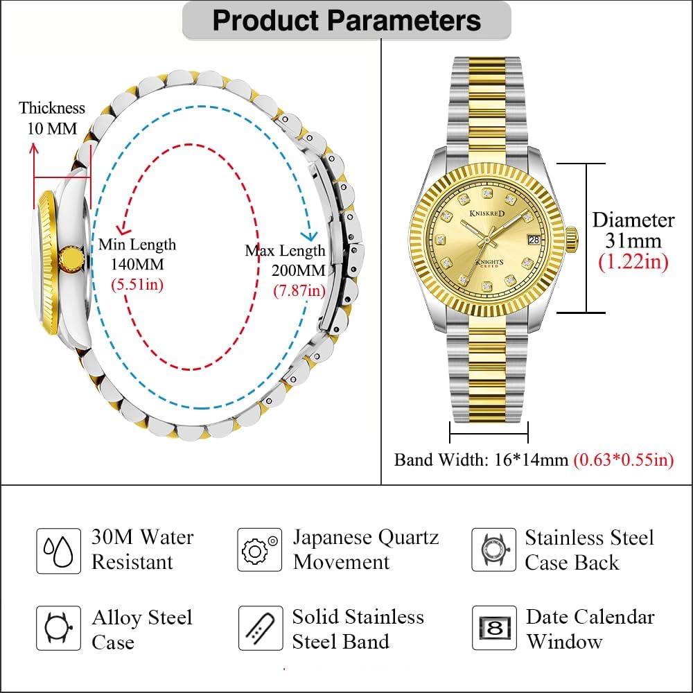 Detalle de Montre classique pour femme KNISKRED avec accents cristal et bracelet en acier inoxydable