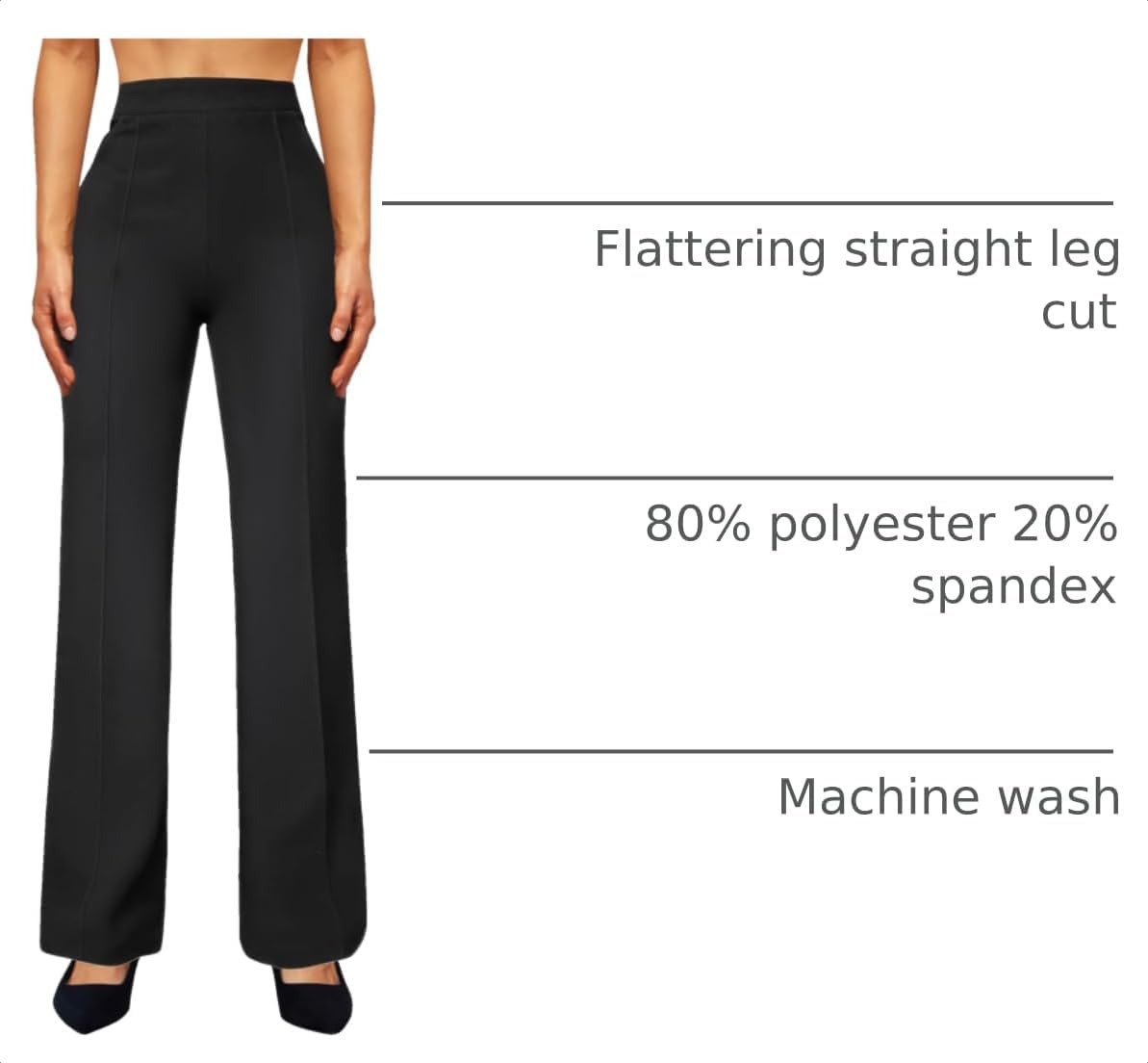 Detalle de JEKAOYI High-Waisted Straight-Leg Work Pants with Stretch and Slant Pockets