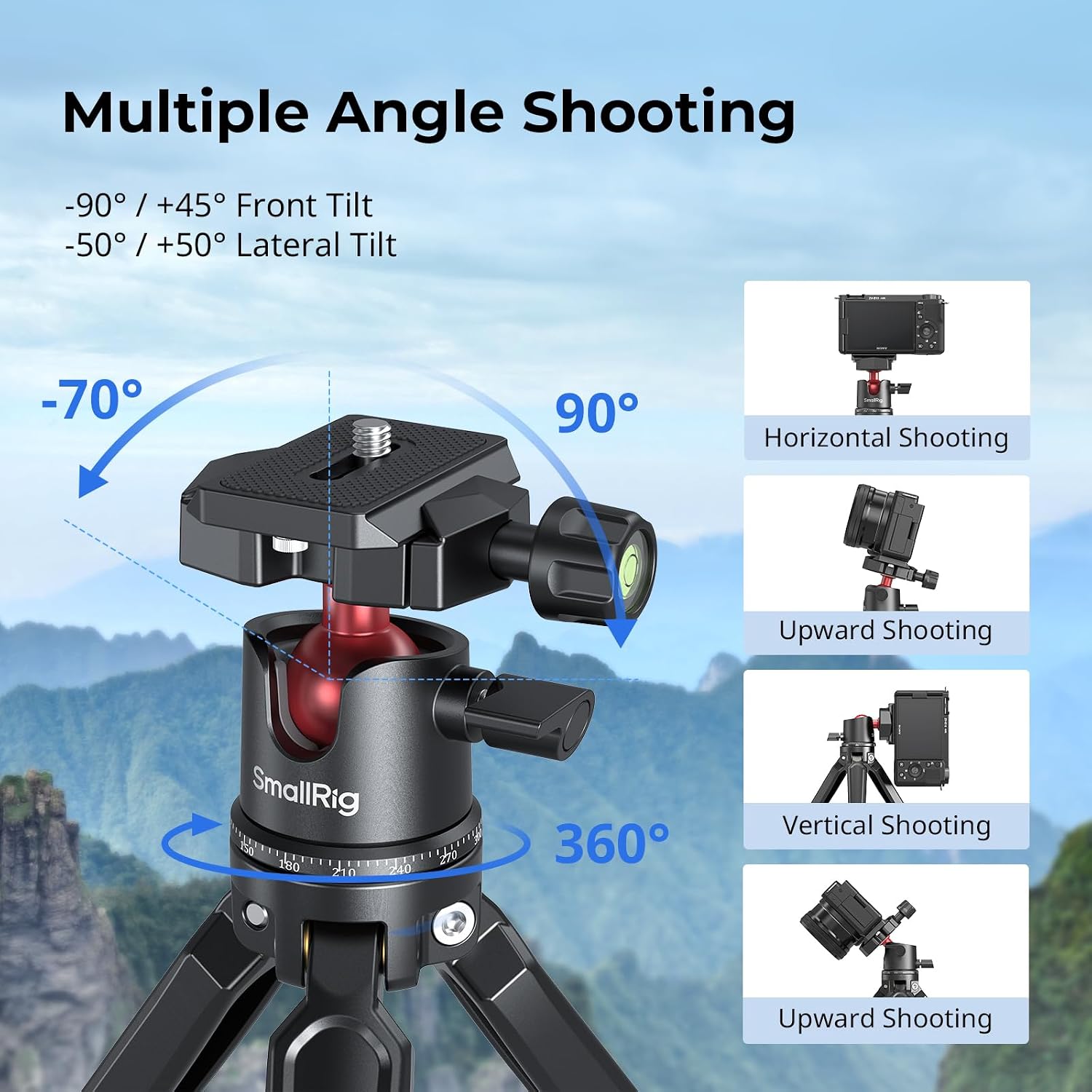 Thumbnail 2 de SmallRig BUT2664 mini tabletop tripod with 360° ball head and 1/4 screw mount adapter