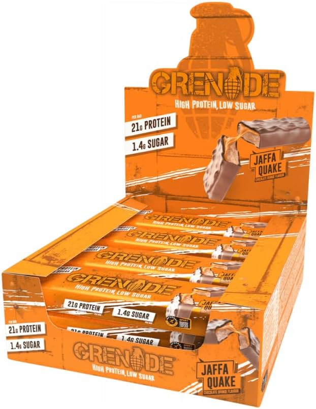 Detalle de Grenade Proteinriegel Jaffa Quake – proteinreich & zuckerarm, 12 x 60 g