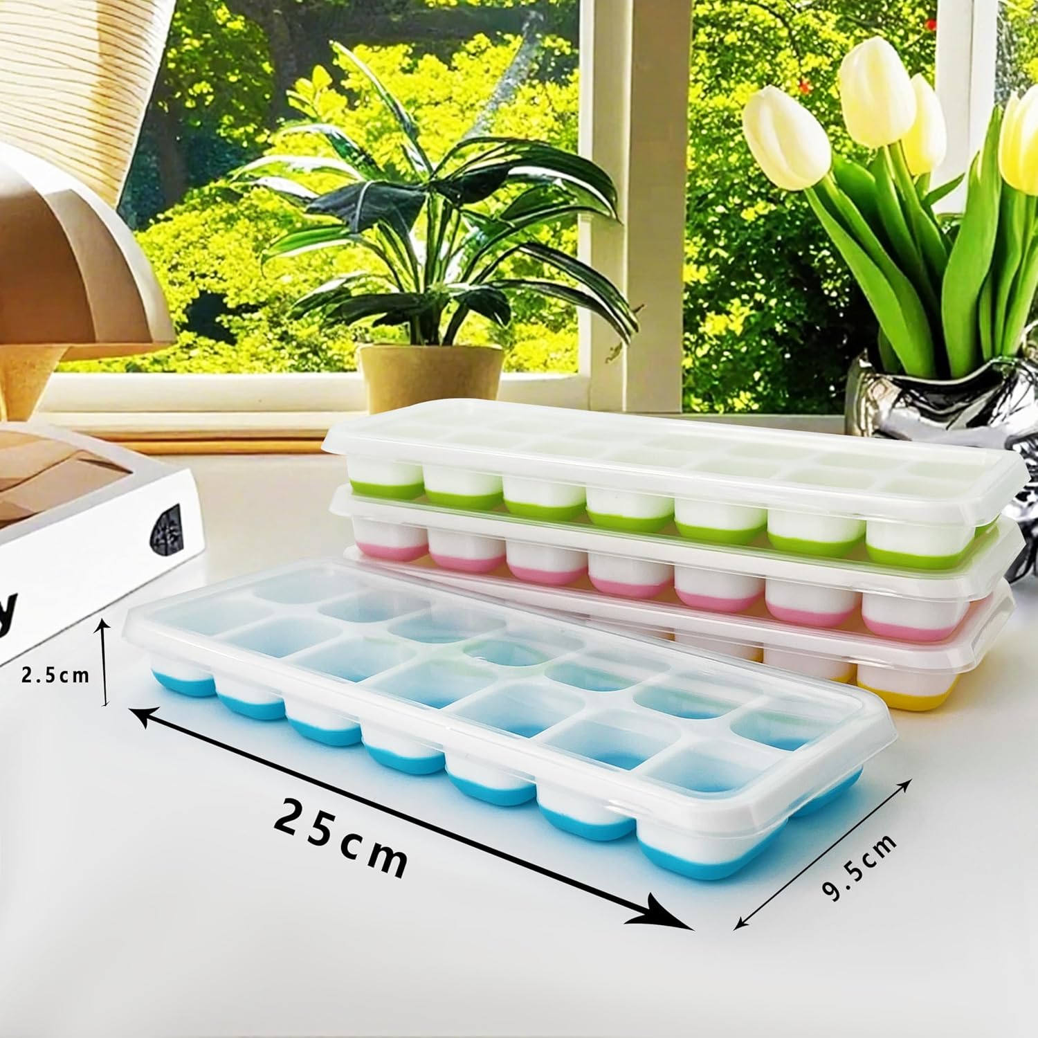 Detalle 2 de Xcdhemde ES-ZBMJ-4pcs Silicone Ice Cube Trays, 56 Cubes, Lids