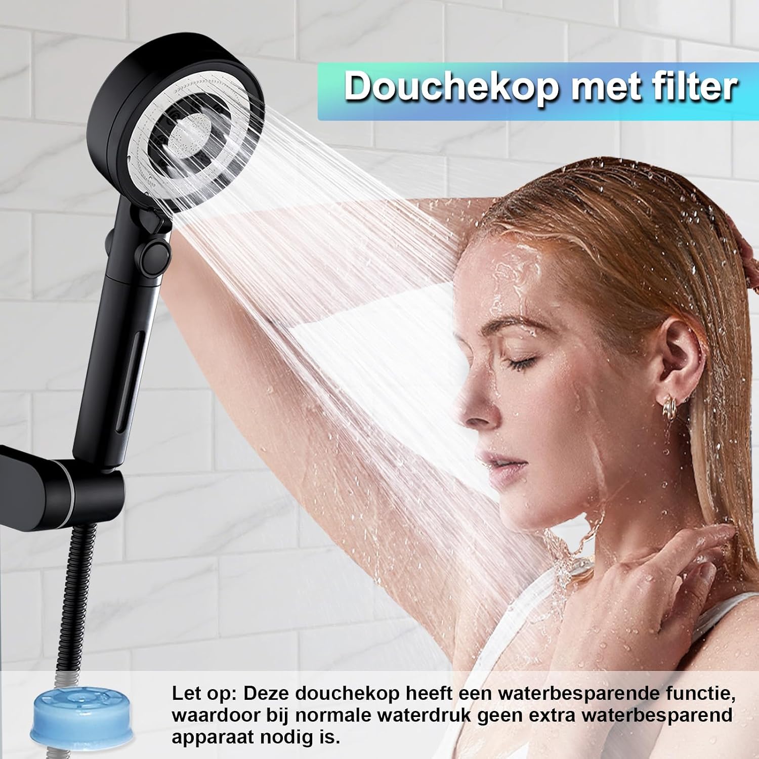 Detalle 2 de Nafall N6001BL-DE douchekop met filter, 5 standen en pauzefunctie