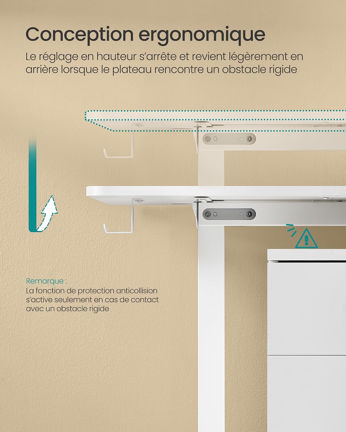 Detalle de SONGMICS LSD132W01 elektrisch zit-sta-bureau, 120 x 60 cm, wit