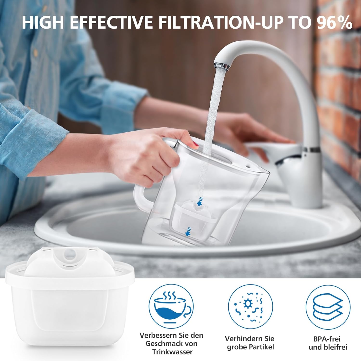 Detalle de ISINLIVE 4er-Pack Wasserfilterkartuschen – kompatibel mit Brita Maxtra+, Style, Elemaris XL und Mavea Krug Wassertank