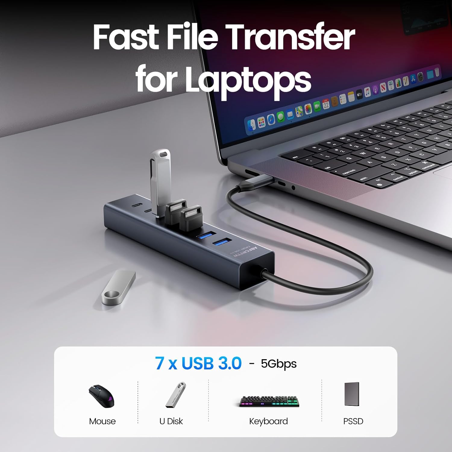 Detalle de ABFCRTTW USB-C to 7-Port USB Hub Multiport Adapter (Aluminium) with 5Gbps data