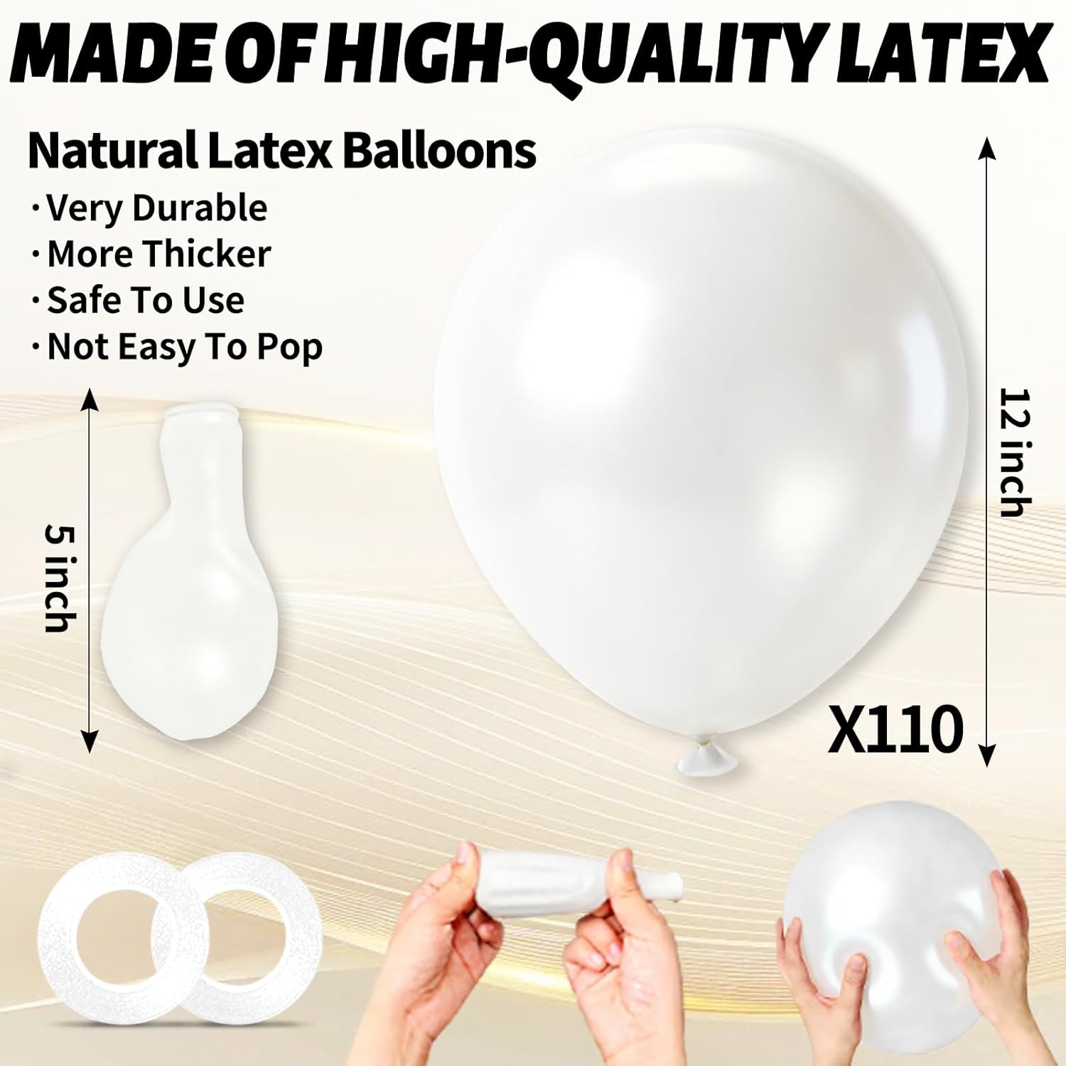 Thumbnail 2 de 110pcs Pearl White 12-inch Latex Balloons with 2 Ribbons