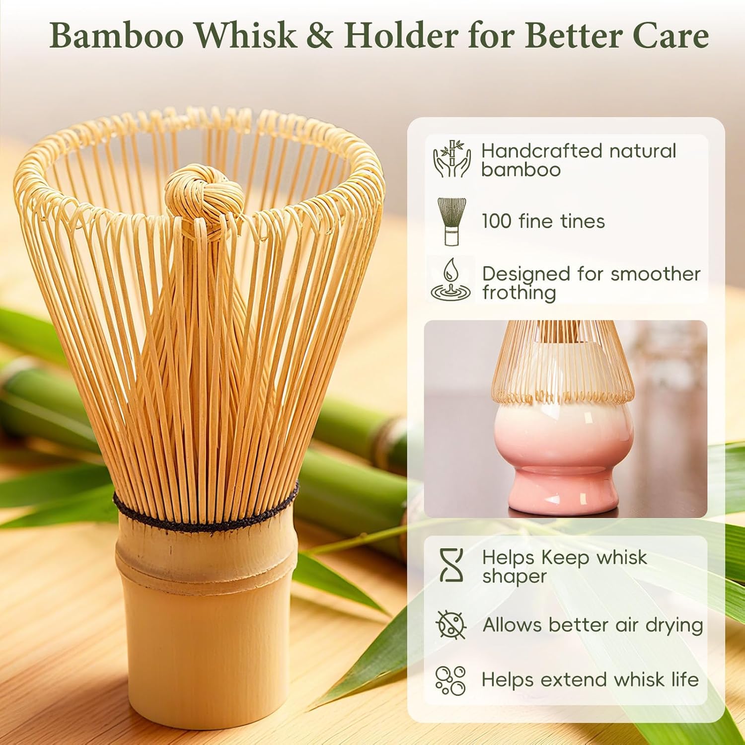 Thumbnail 5 de HUSHHAVN Matcha Whisk Set (Ceramic Bowl, Bamboo Chasen, Sifter & Tools) – 6-Piece Pink Matcha Kit