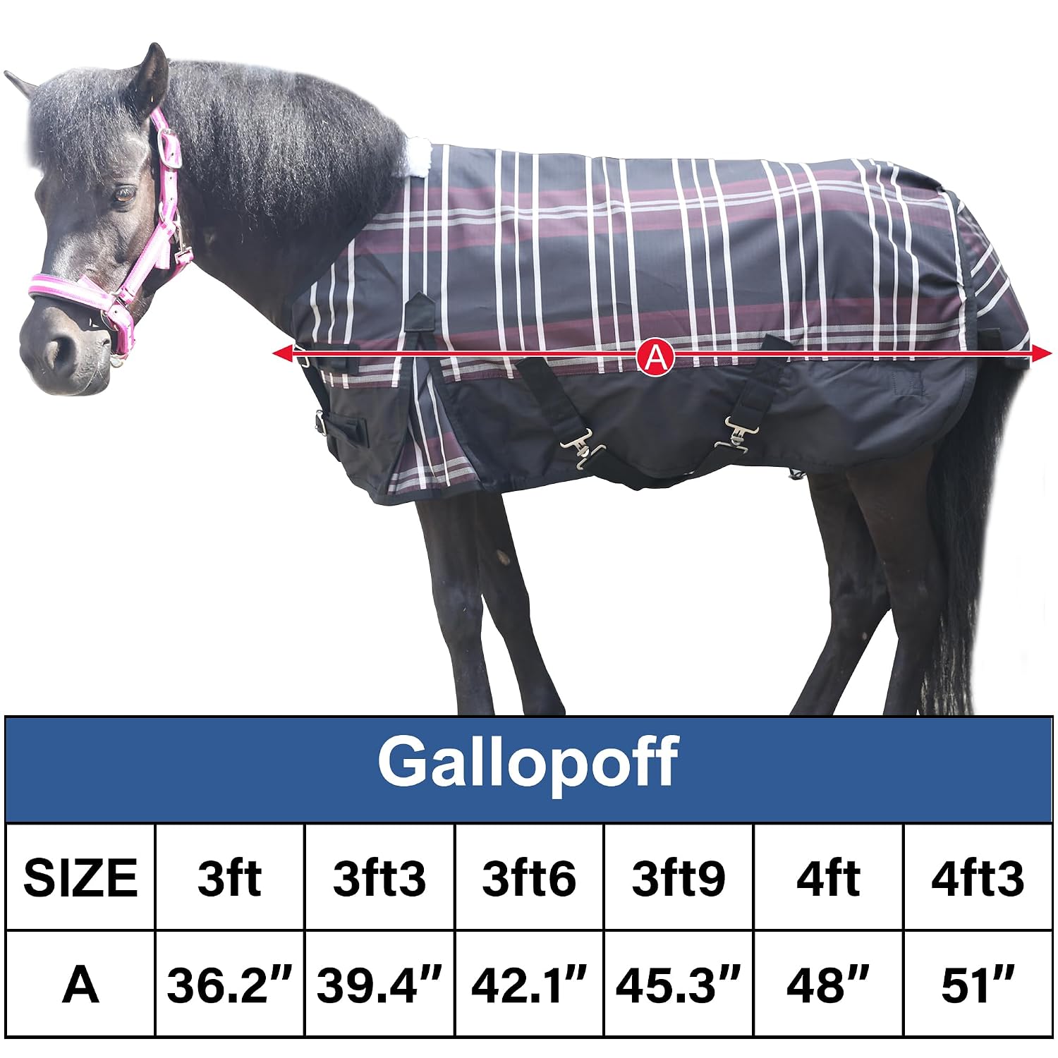 Detalle de 600D No Fill Waterproof Turnout Rug for Shetland Pony, 3'3" (Red Plaid) – Practical Protection for Miniature Horses