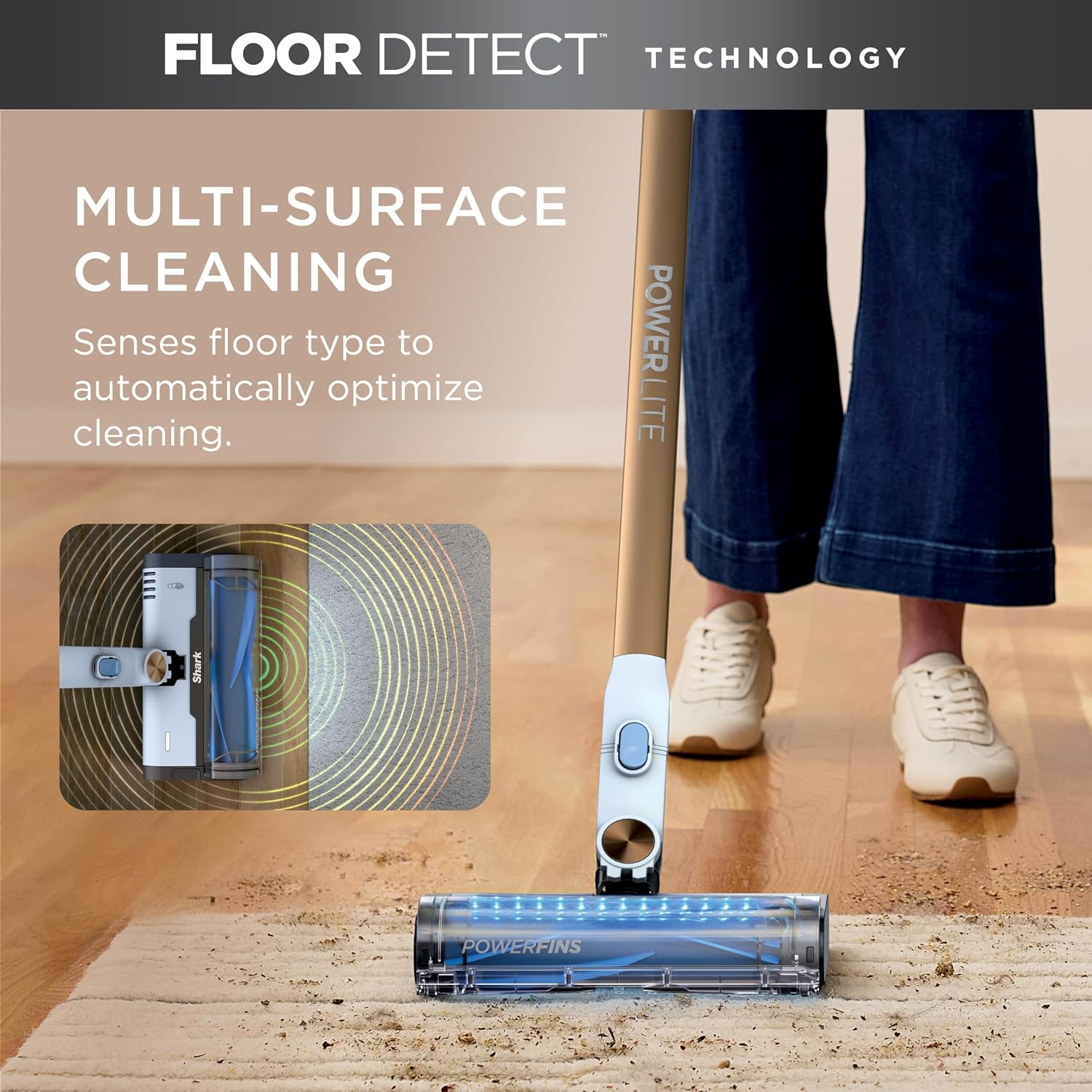 Detalle de Shark BU1621C PowerLite Cordless Stick Vacuum with FloorDetect and LED Headlights
