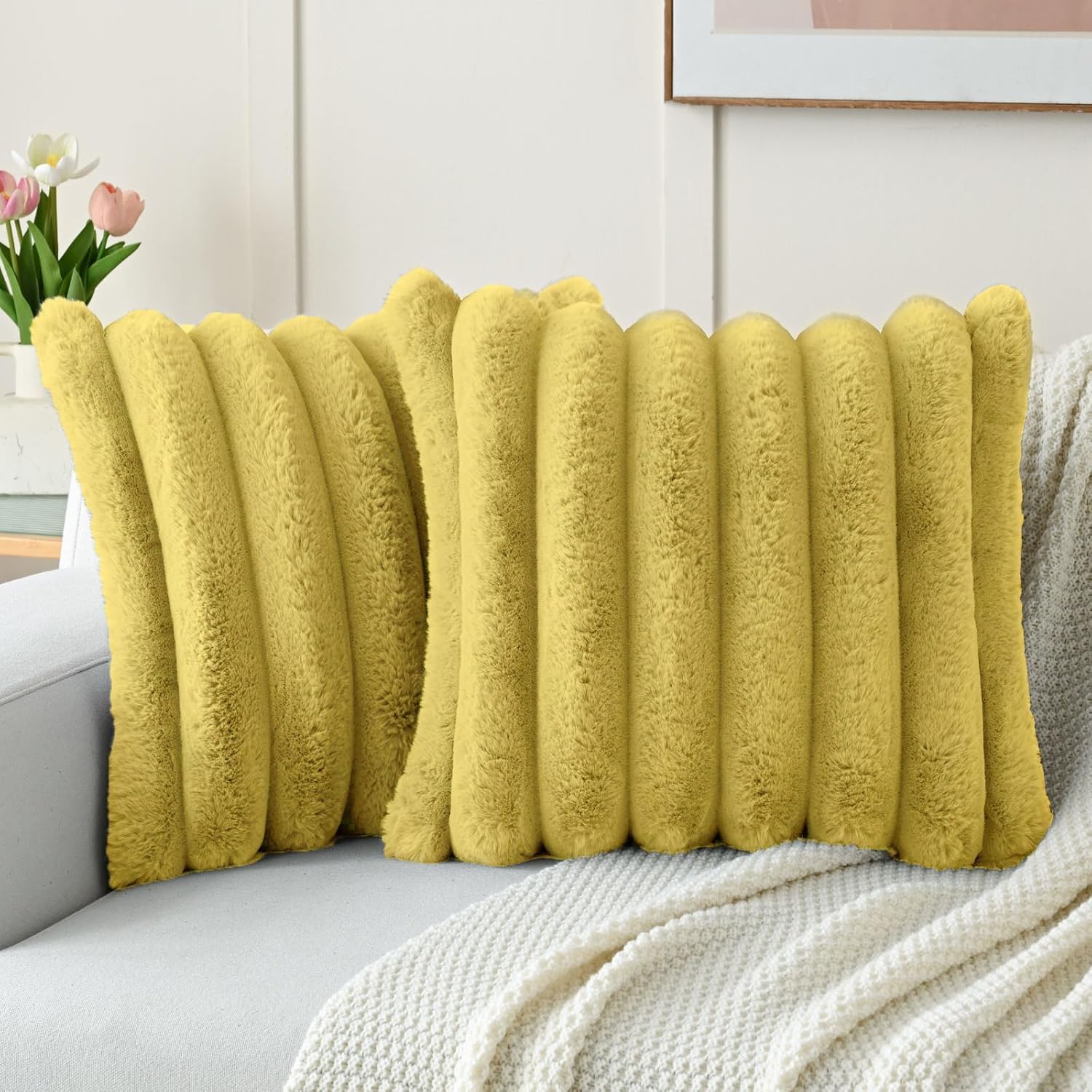 Thumbnail 6 de CYCMACO Lot De 2 Housse De Coussin 45x45 en Velours et Fausse Fourrure Double Face