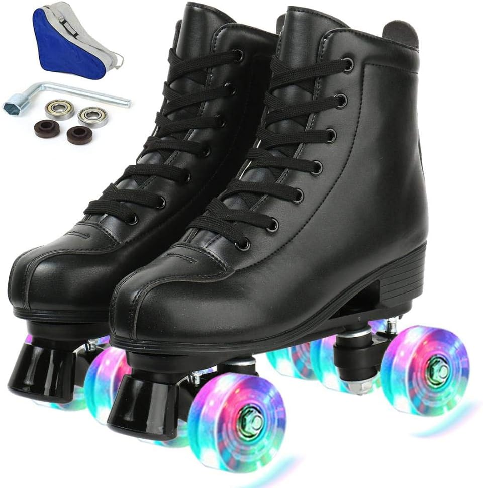 Detalle de YYW Roller Skates for Women and Men with High-Top PU Leather, Double-Row Wheels