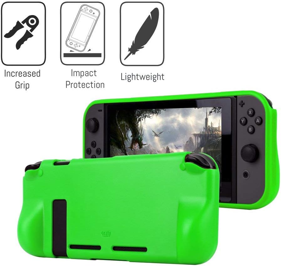 Detalle de Orzly Switch Accessories Bundle: Case, Screen Protectors, Cable, Headphones & More for Nintendo Switch (Green)