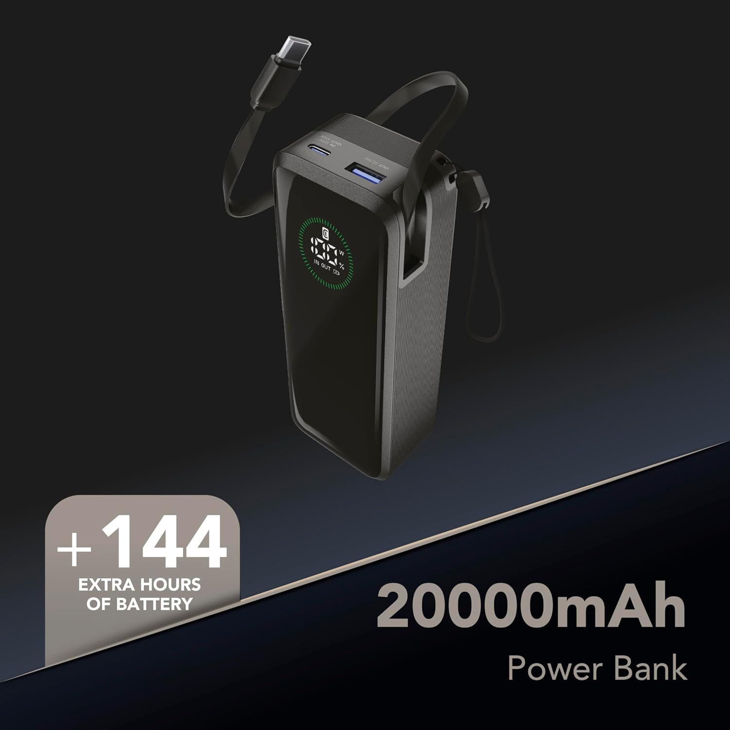 Thumbnail 1 de Power Bank Roller Cellularline 20.000 mAh: ricarica tripla con output fino a 65 W e cavo USB-C retrattile integrato
