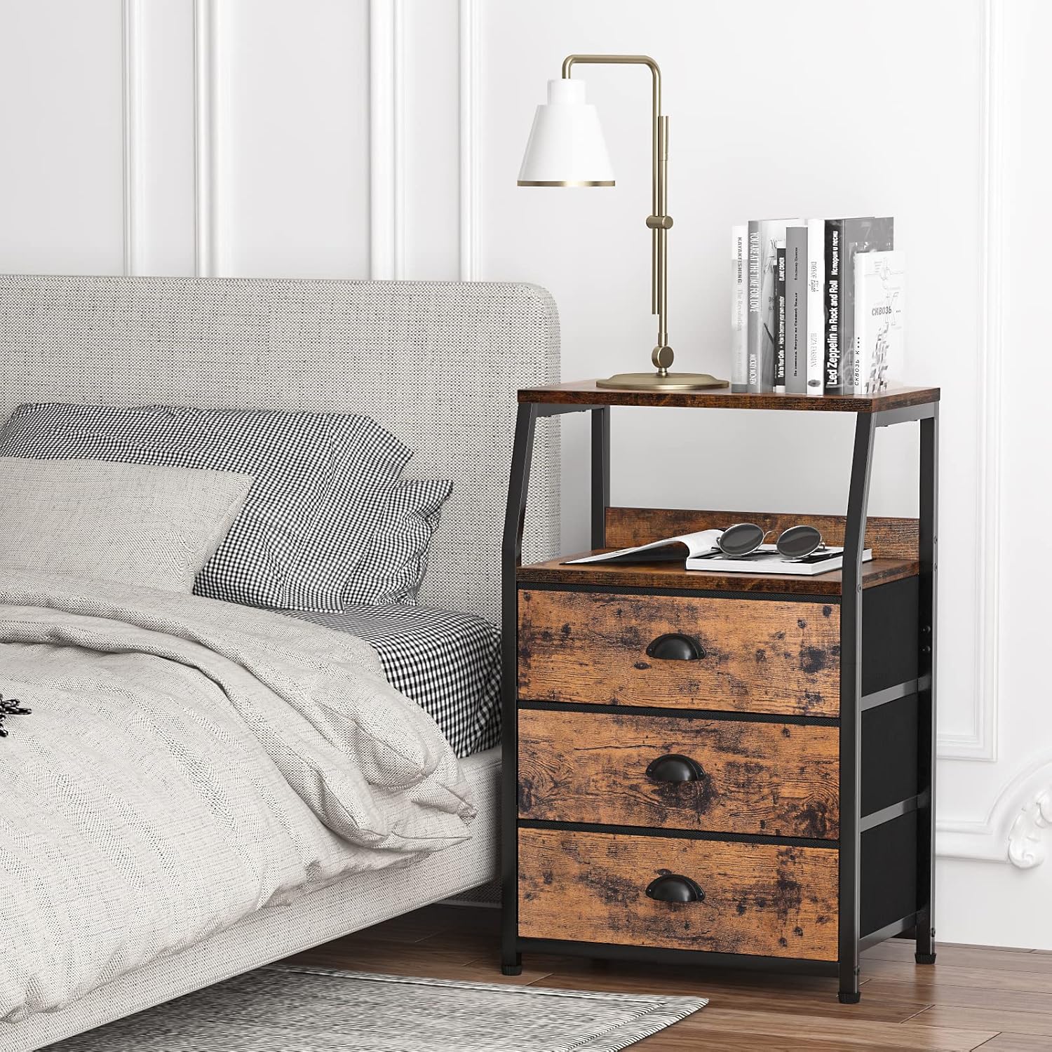 Detalle 2 de Furnulem Nightstand 3-Drawer Fabric Tower