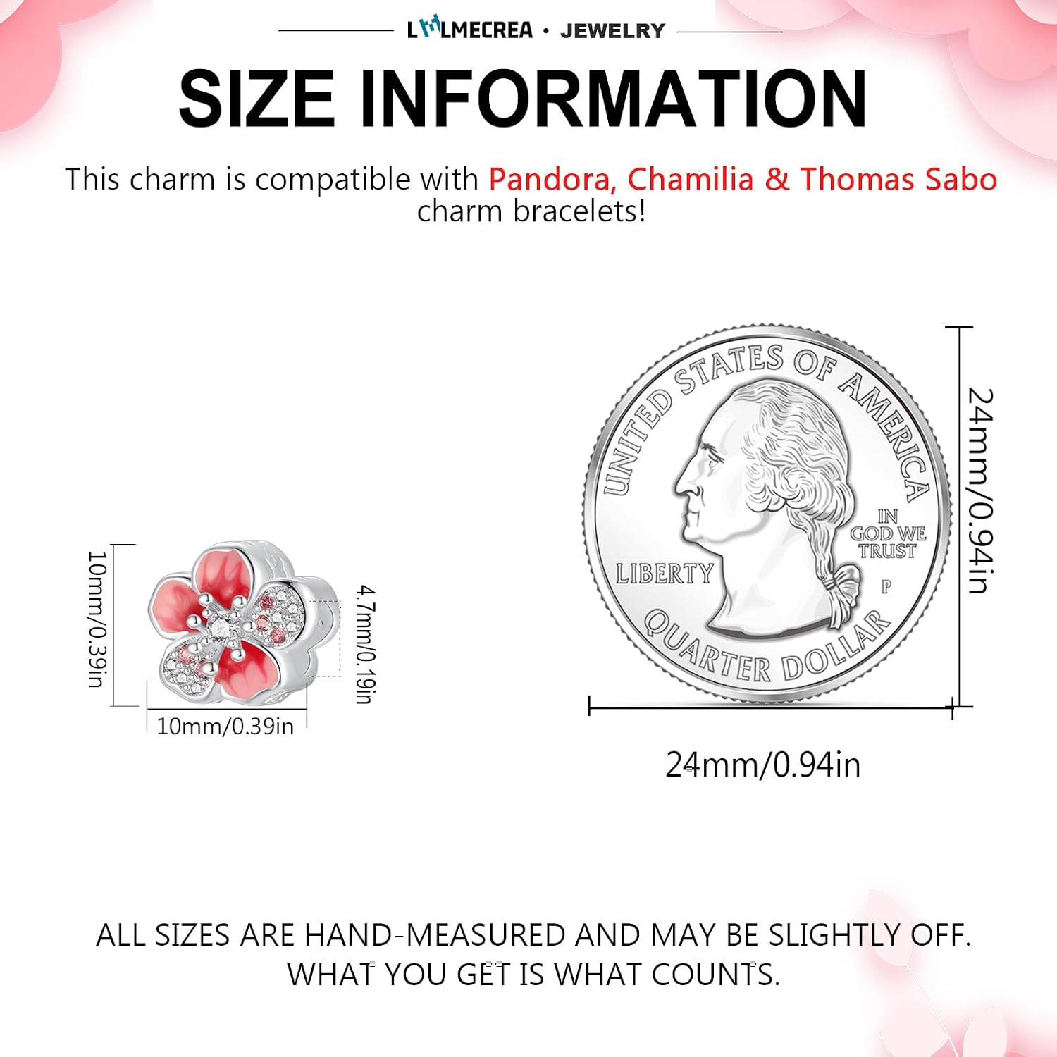 Detalle 2 de LMLMECREA Charms Anhänger aus 925 Sterling Silber (Pfirsichblüte) für europäische Armbänder