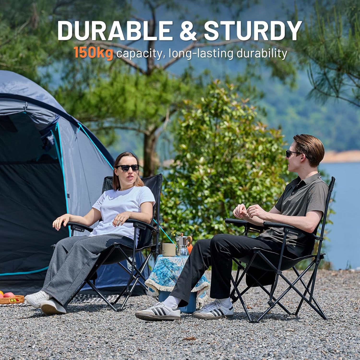 Thumbnail 3 de TIMBER RIDGE Folding Camping Chair for Adults (Heavy Duty, 150kg) with High Back & Mesh Back, Black