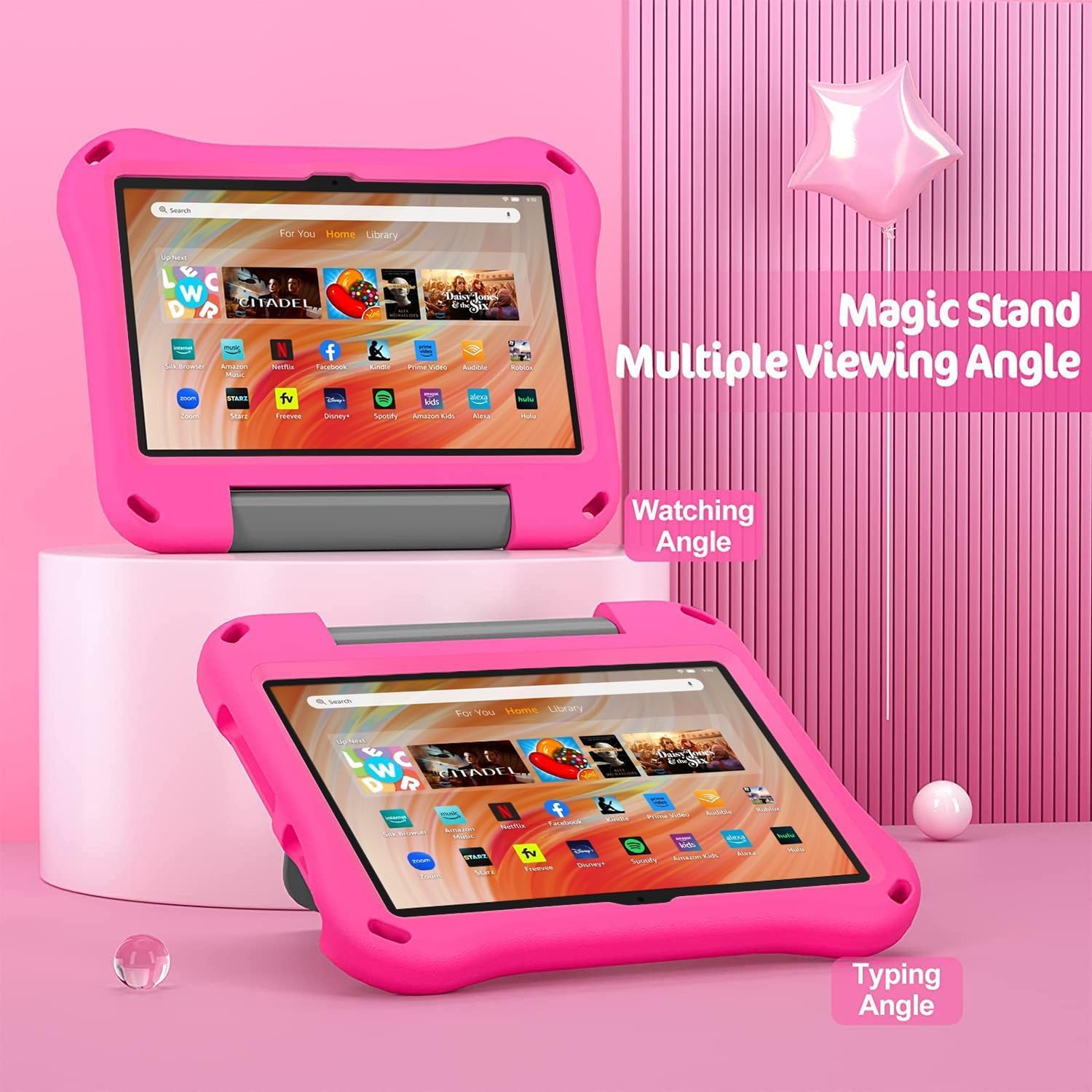 Detalle de Fire HD 10 & Fire HD 10 Plus Kinder-Tablet-Hülle mit Ständer (10,1 Zoll) – EVA-Schutz für 11./13. Gen – Pink