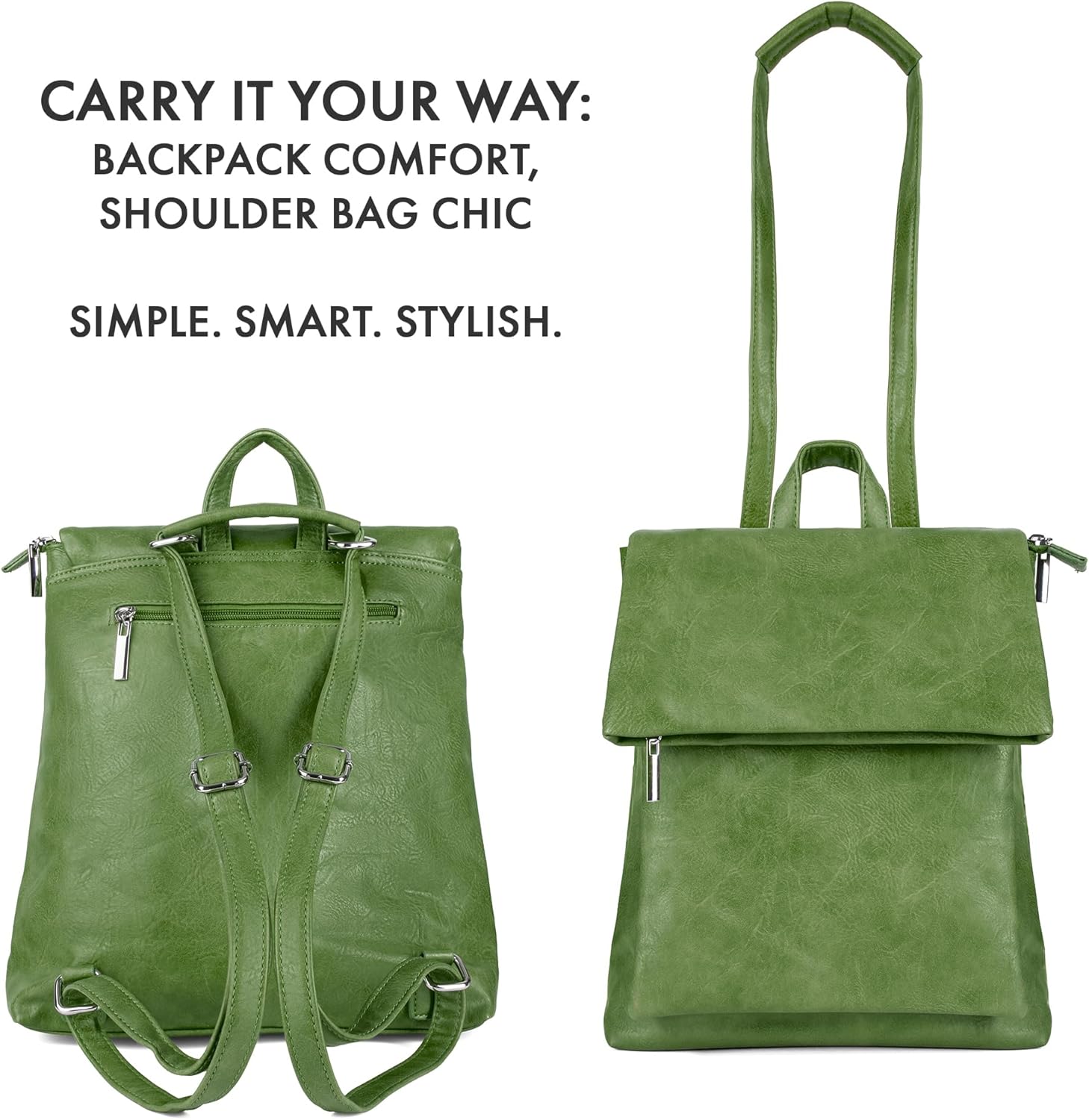 Thumbnail 6 de Woodland Leathers Women's Fashion Small Backpack (Green Roll Top) with Anti-Theft Zipper