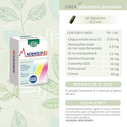 Thumbnail 6 de Normolip 5 di ESI Benessere Naturale: Integratore a base di Riso Rosso Fermentato e Caigua, 60 Naturcaps