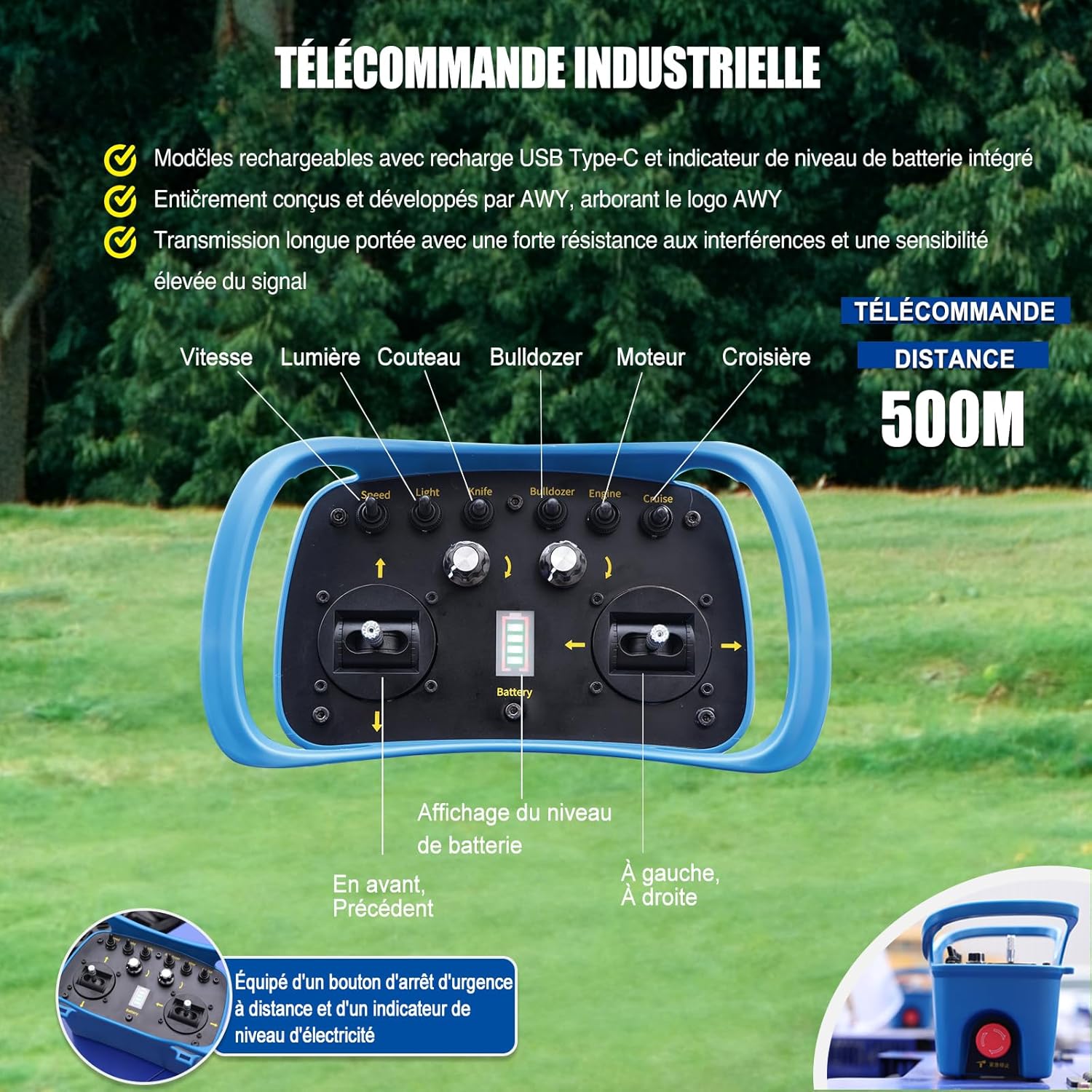 Detalle de Tondeuse à Gazon télécommandée Tout-Terrain — version de base, chenilles et moteur brushless 24 V