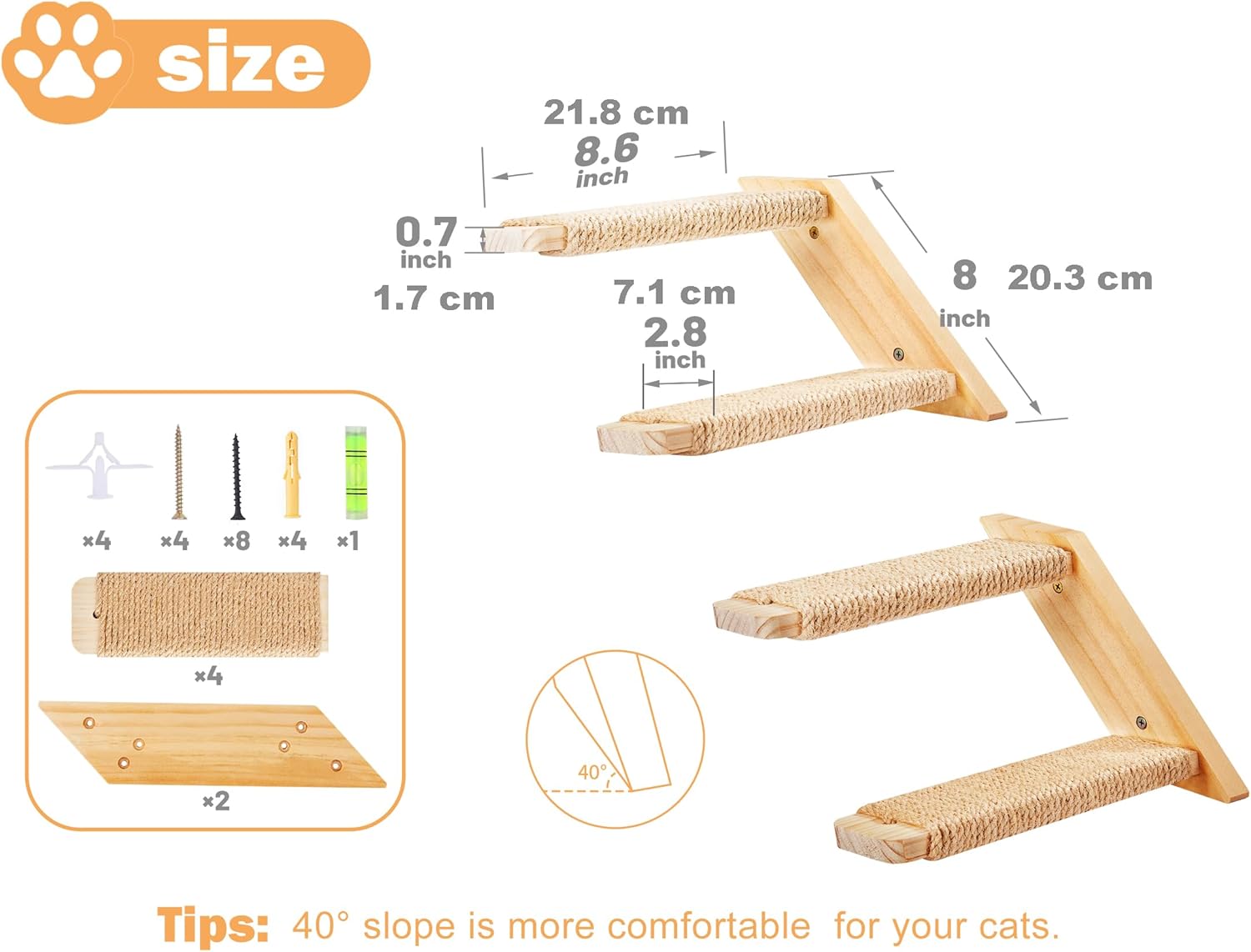 Thumbnail 1 de Cat Climbing Shelves wall mounted cat furniture set with wooden cats and 2 steps