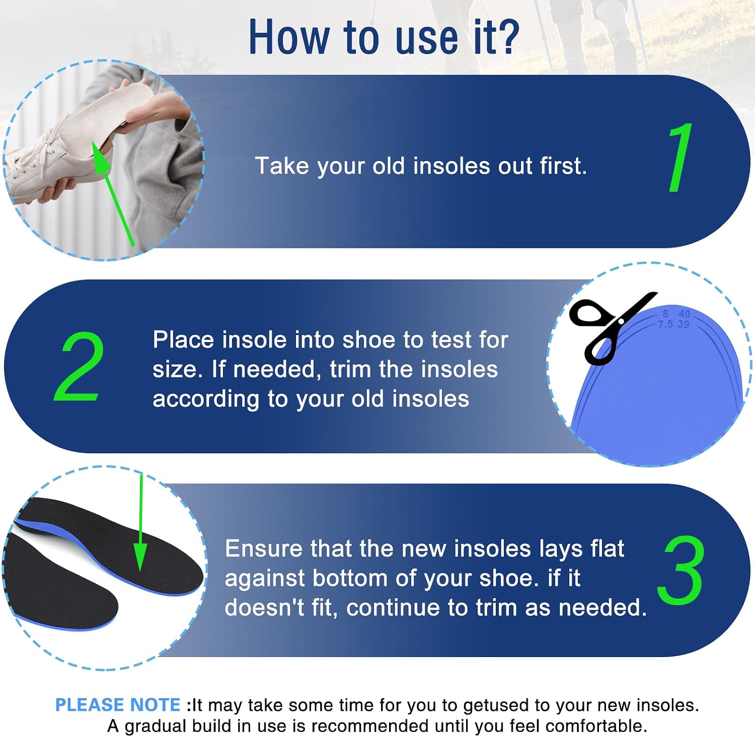 Detalle de Orthotic Insole with Arch Support for Overpronation and Plantar Fasciitis (Trimable Size) — Men and Women, UK Fit