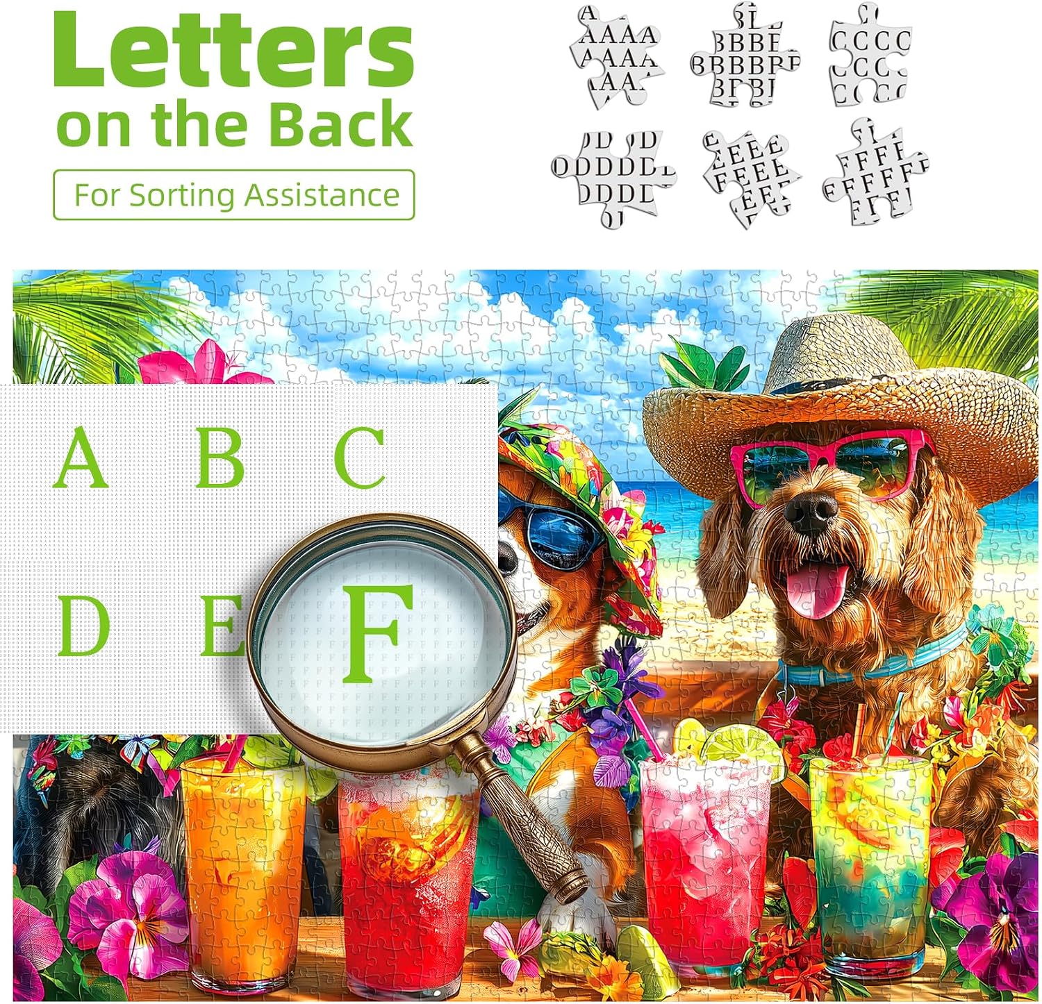 Detalle de 1000-Piece Tropical Dogs Beach Party Jigsaw Puzzle for Adults (Hawaiian Vacation Theme)