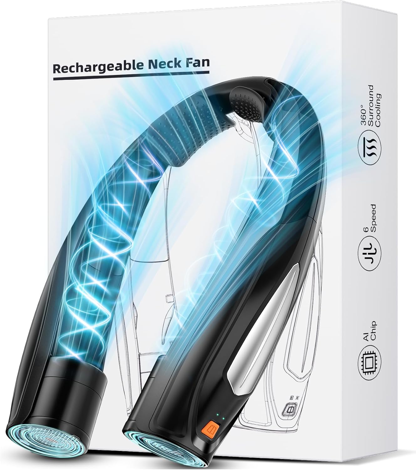 Detalle de Hionly AI Neck Fan: 6-Speed Wearable Personal Cooling with 6000mAh Battery