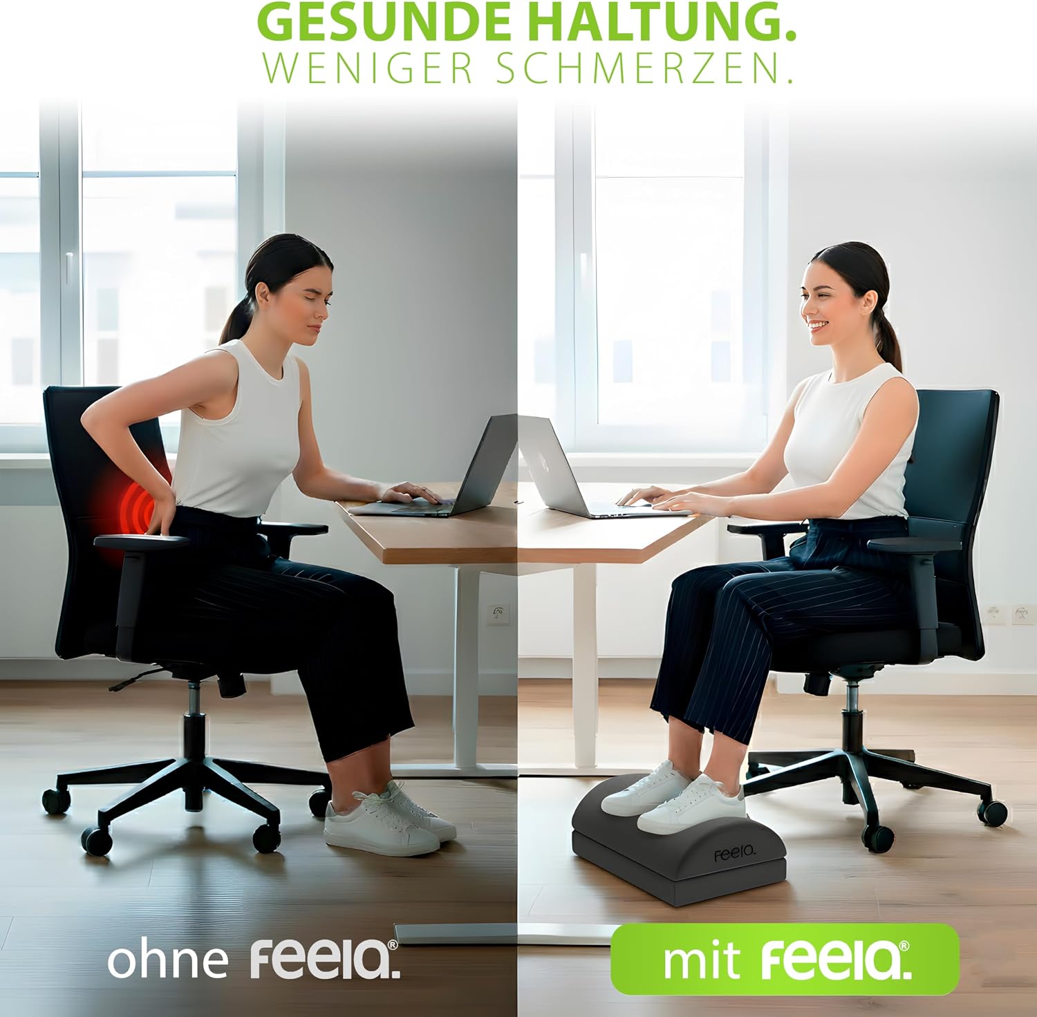 Detalle 2 de feela.® Fußstütze Schreibtisch – höhenverstellbar, rutschfest, mit Premium-Schaumkern (dunkelgrau)