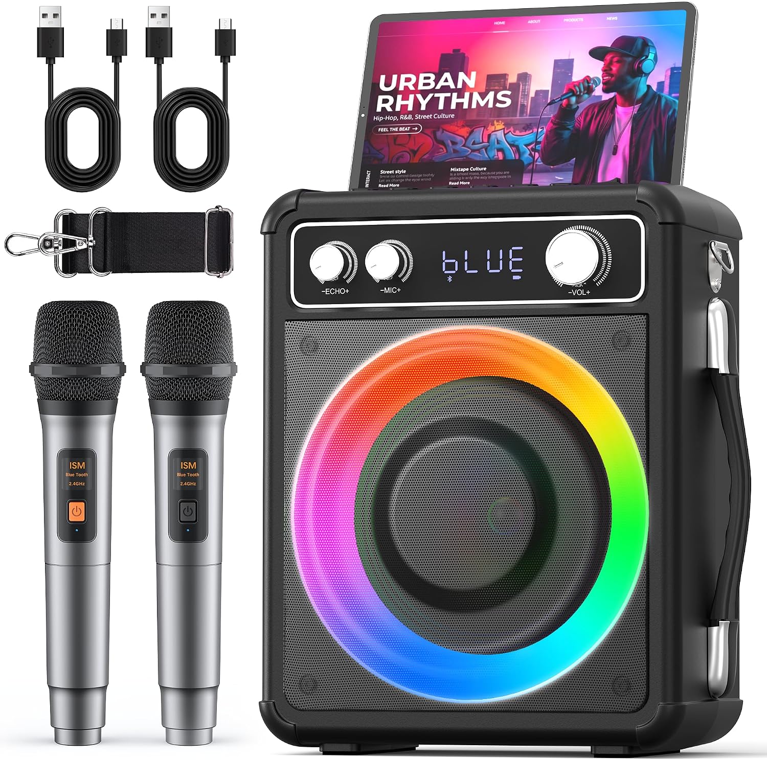 VOSOCO Karaoke Machine with 2 Wireless Microphones and Bluetooth 5.2