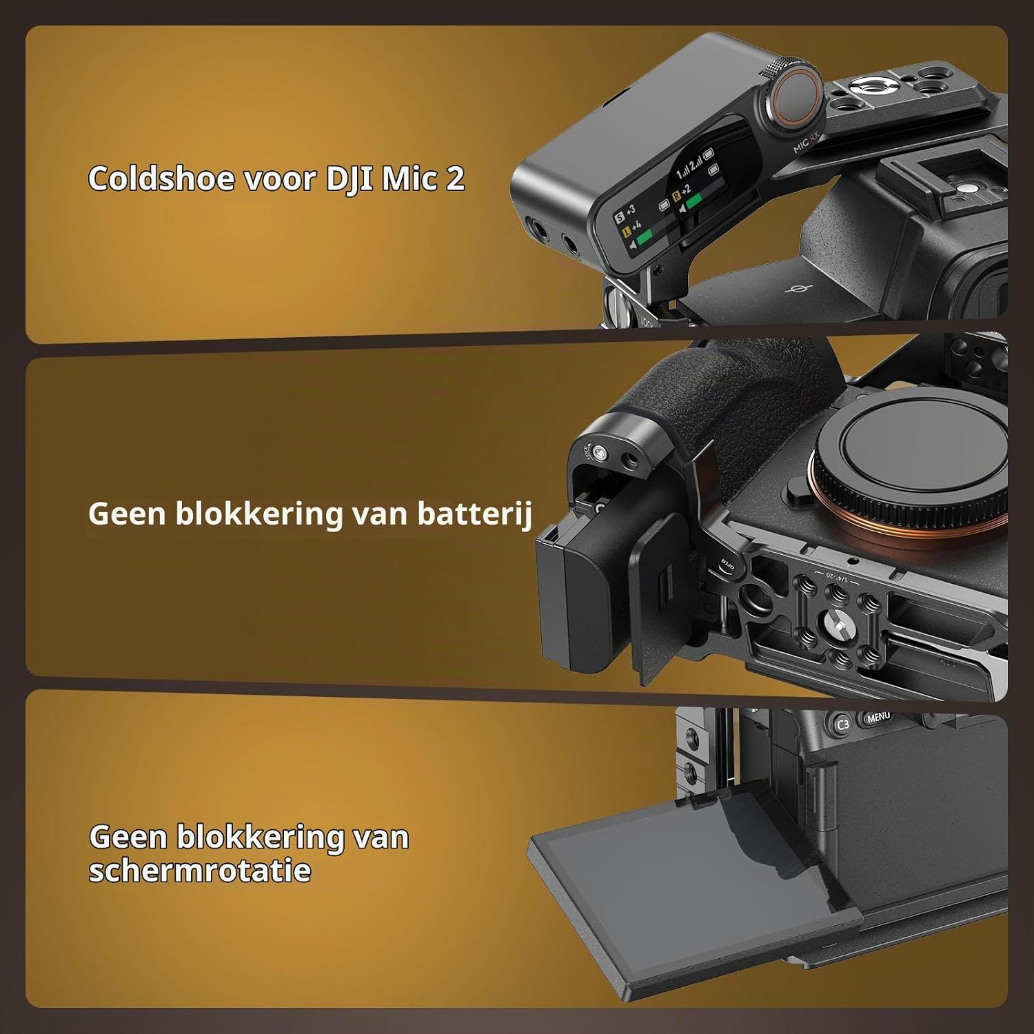 Detalle de SMALLRIG 6025 cage voor Sony Alpha 7 V, 7R V en 7 IV met Arca-plaat
