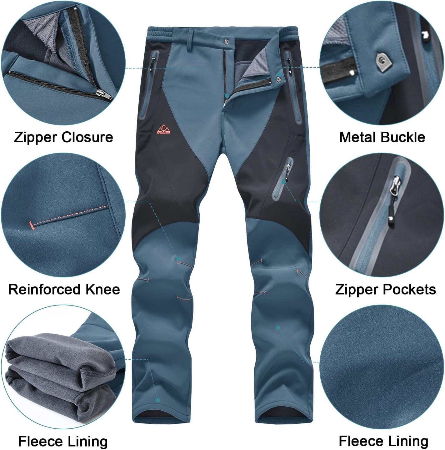 Detalle de donhobo waterproof hiking trousers with fleece lining