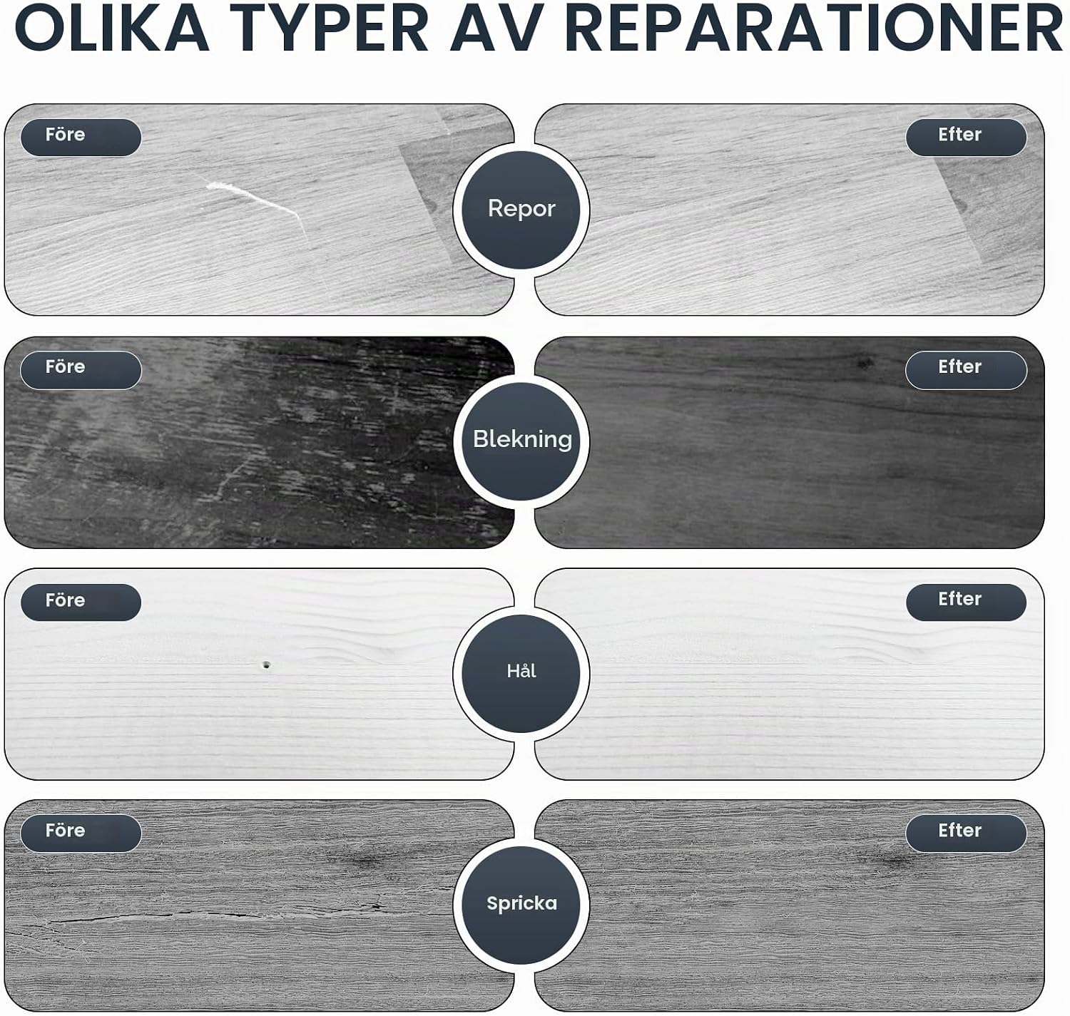 Detalle de AOOWU 5031451 möbelreparationskit med träfyllning i fyra färger