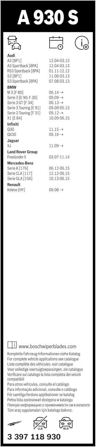 Thumbnail 3 de Bosch Aerotwin A 930 S front windscreen wiper blades set (2) — left-hand drive (EU)