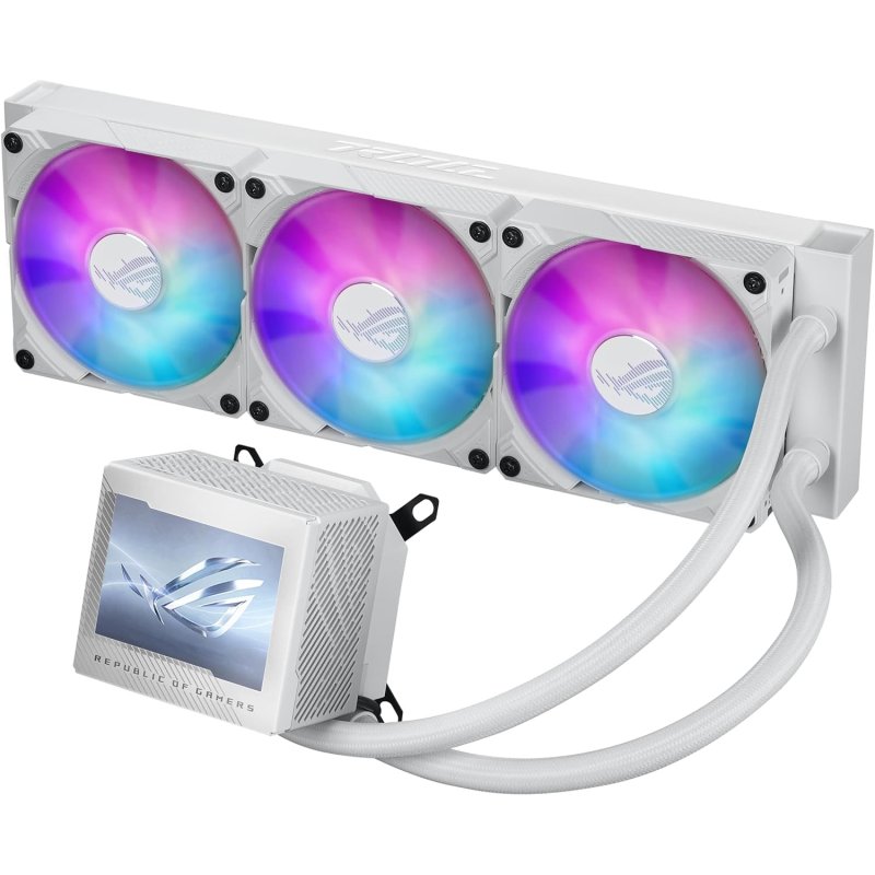 Detalle 2 de ASUS ROG Ryujin III 360 ARGB White Edition: refrigeración líquida 360 mm con pantalla LCD