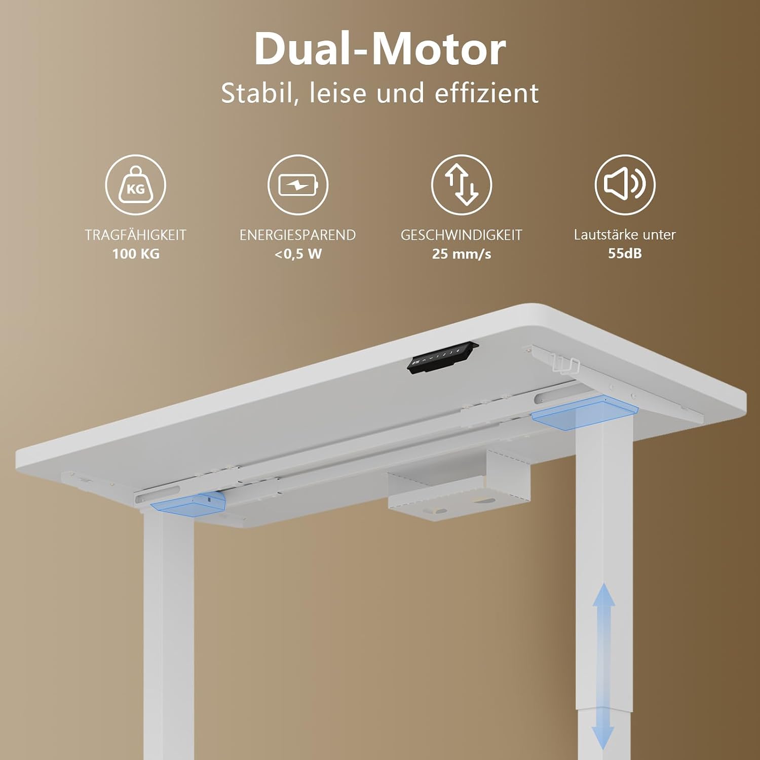 Thumbnail 2 de TRIUMPHKEY höhenverstellbarer Schreibtisch 160x80 cm elektrisch (Dualmotor, Touchscreen, USB‑A) – weiß