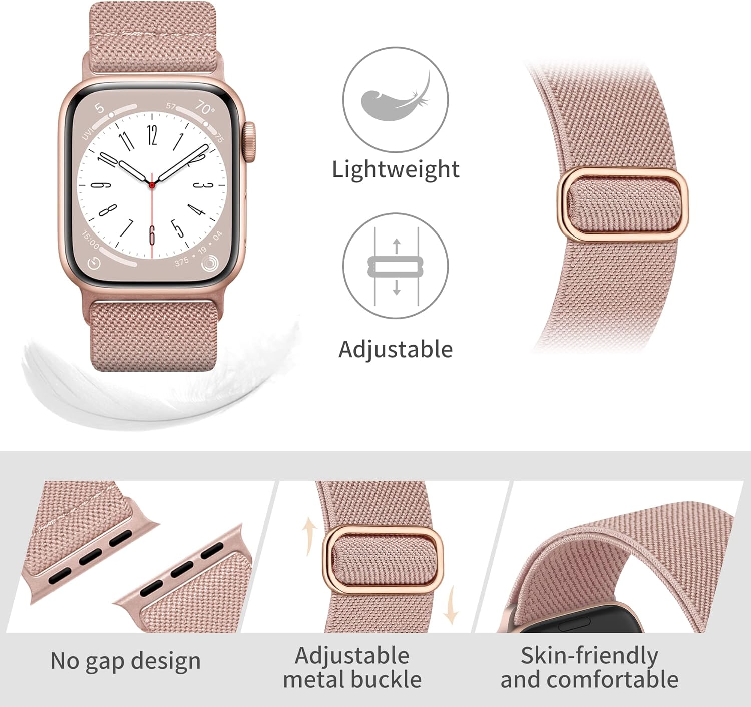 Detalle de Higgs 6 Pack Stretchy Nylon Apple Watch Straps — 38–49mm, Adjustable Sport Bands