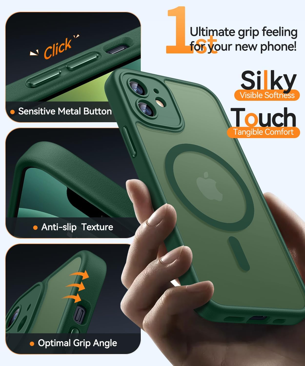 Detalle de CANSHN Magnetica Cover per iPhone 12 Mini (5.4 Pollici) – Verde Profondo, protezione completa della fotocamera e compatibilità MagSafe