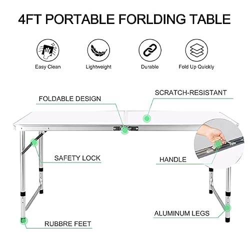 Thumbnail 5 de BARGAIN FACTORY Folding Table 4ft Heavy Duty – Sturdy Aluminium Frame, Portable, Waterproof Top
